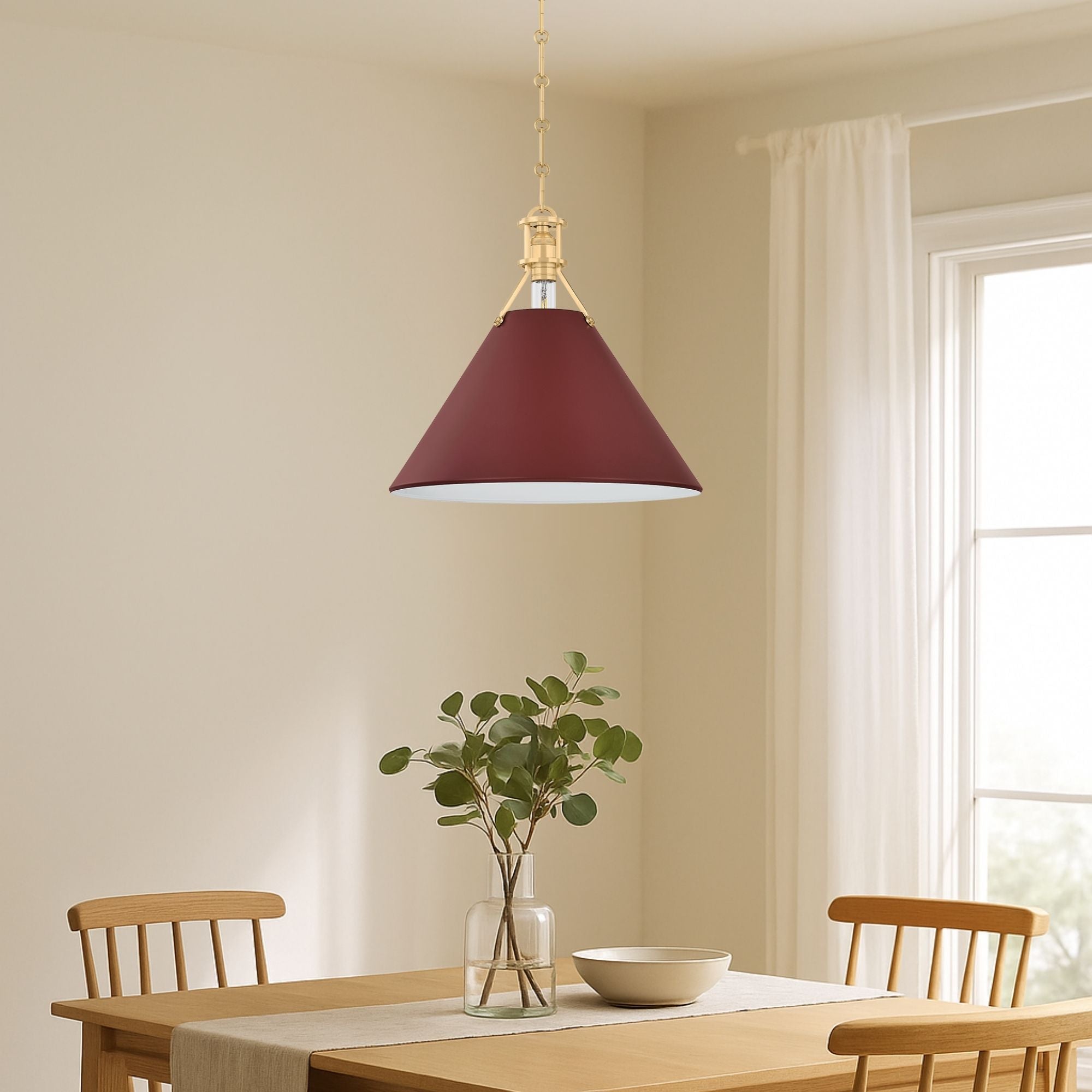 Painted No. 2 16" Pendant, Aged Brass/Soft Crimson Finish