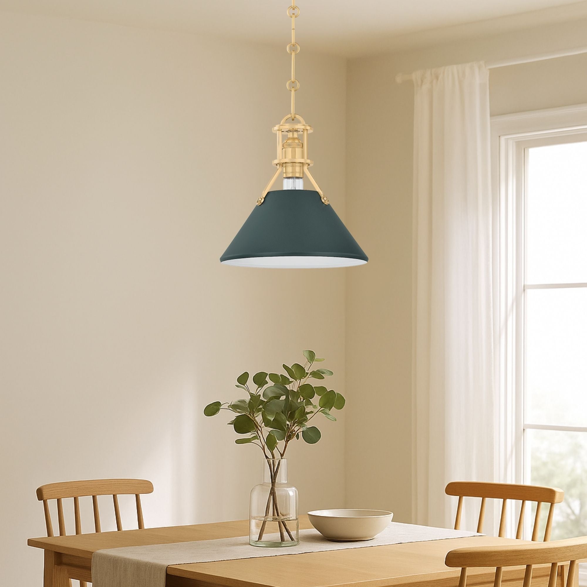 Painted No. 2 16" Pendant, Aged Brass/Soft Studio Green Finish