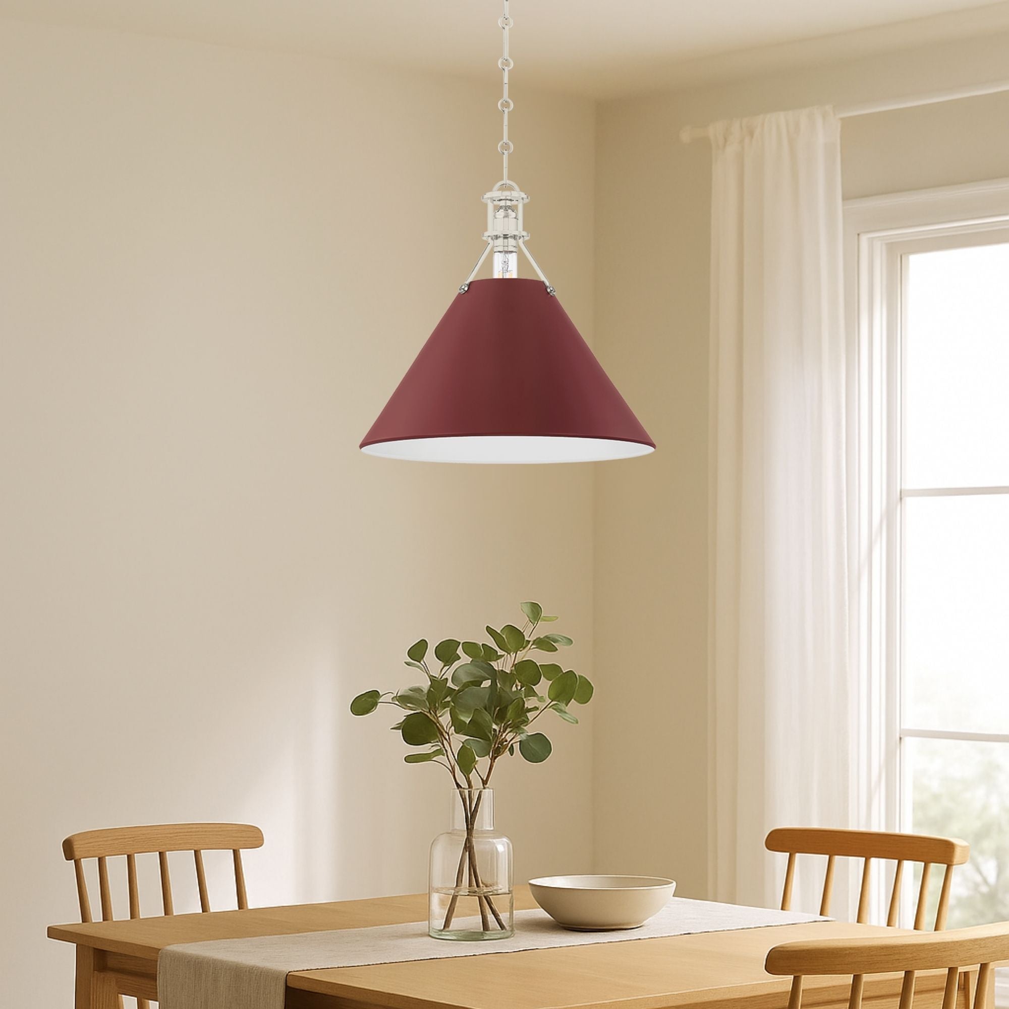 Painted No. 2 16" Pendant, Polished Nickel/Soft Crimson Finish
