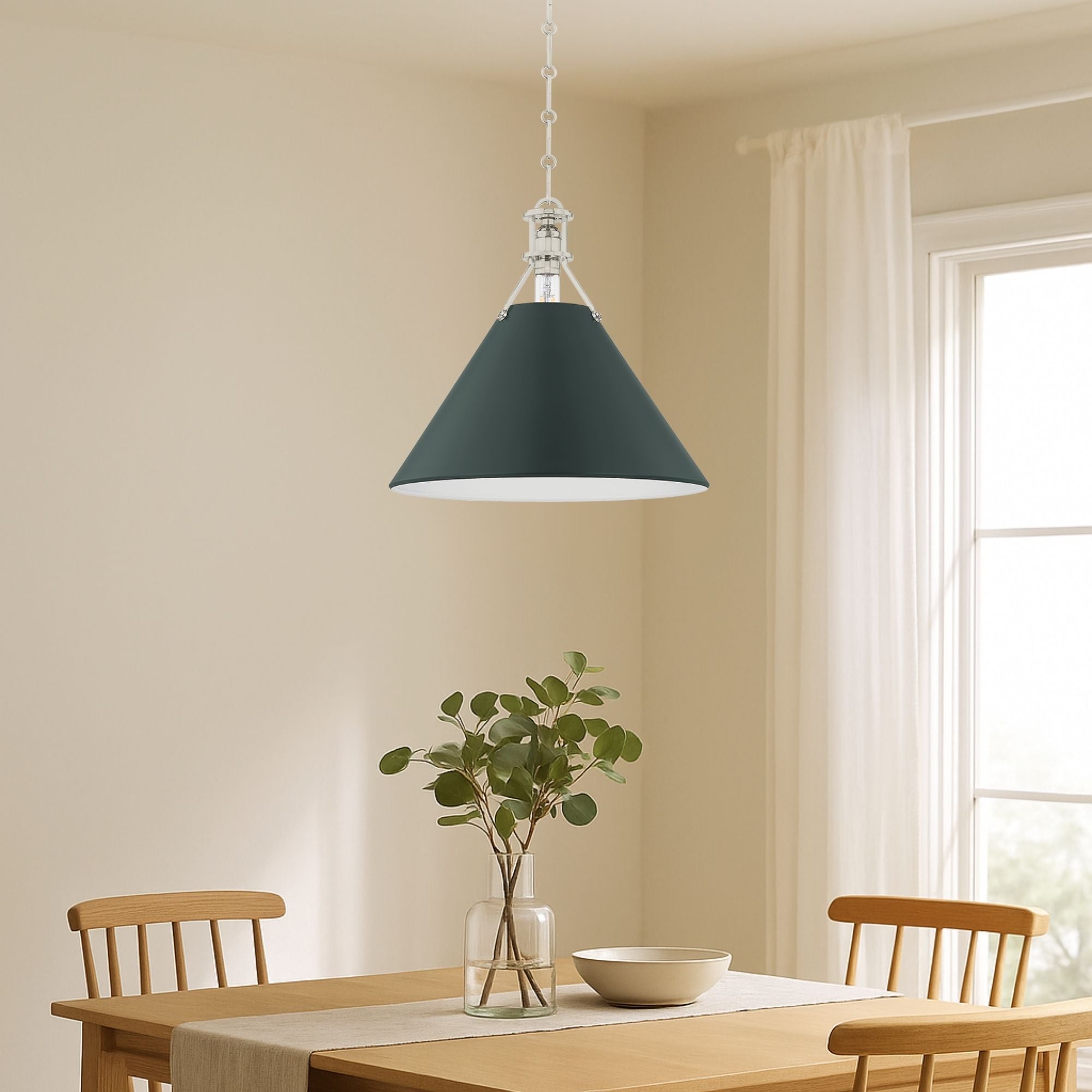 Painted No. 2 16" Pendant, Polished Nickel/Soft Studio Green Finish