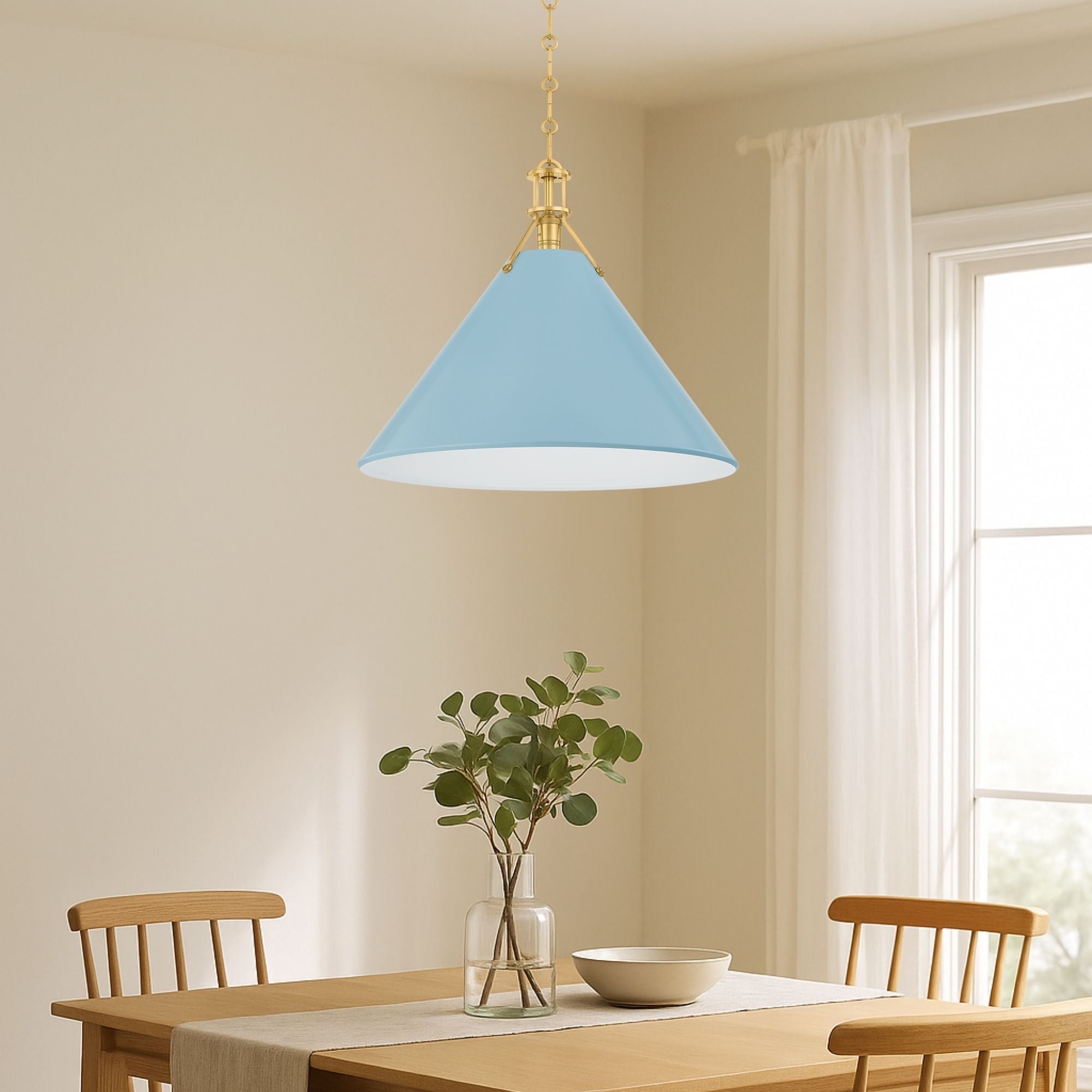 Painted No. 2 21" Pendant, Aged Brass/Blue Bird Finish