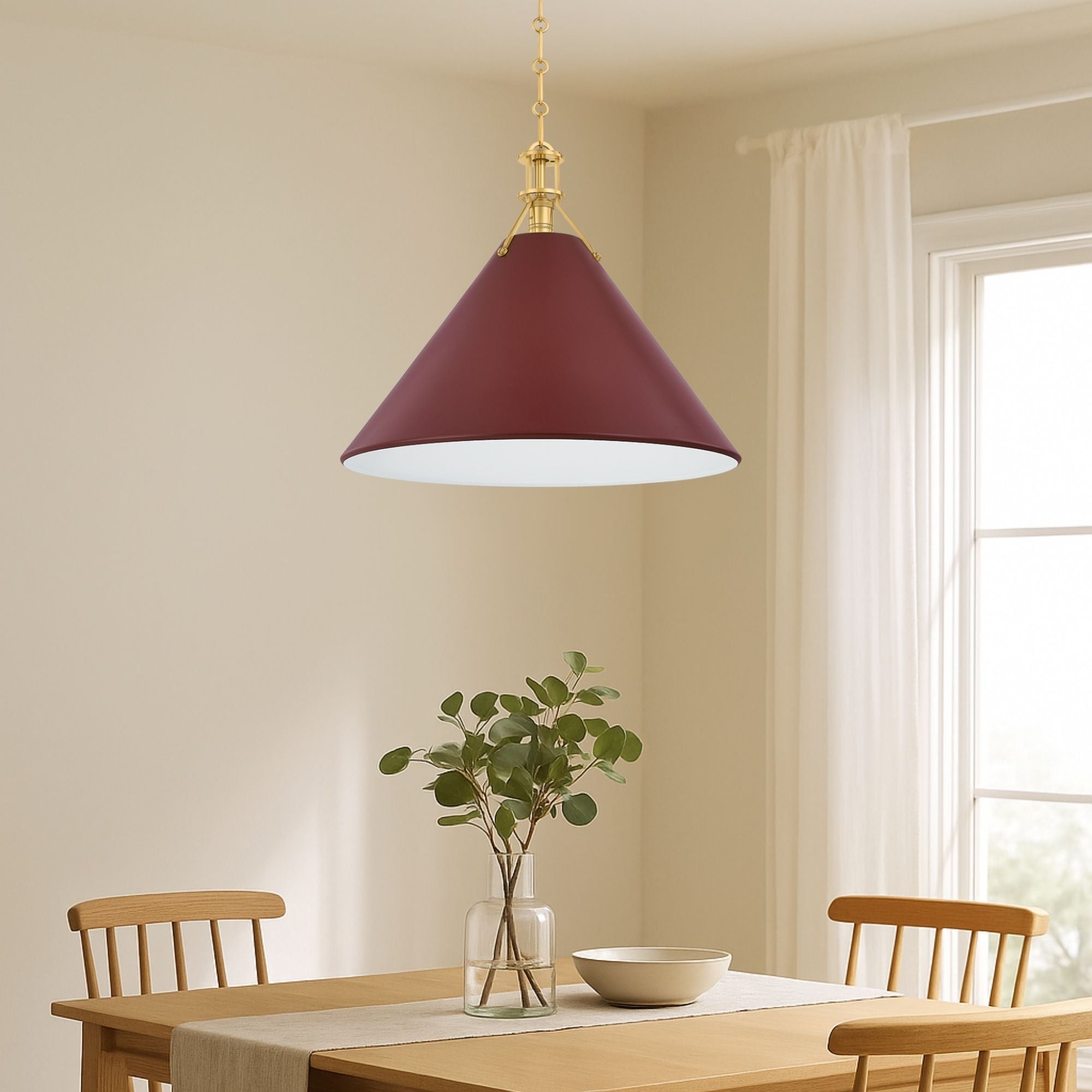 Painted No. 2 21" Pendant, Aged Brass/Soft Crimson Finish