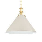 Painted No. 2 21" Pendant, Aged Brass/Off-White Finish