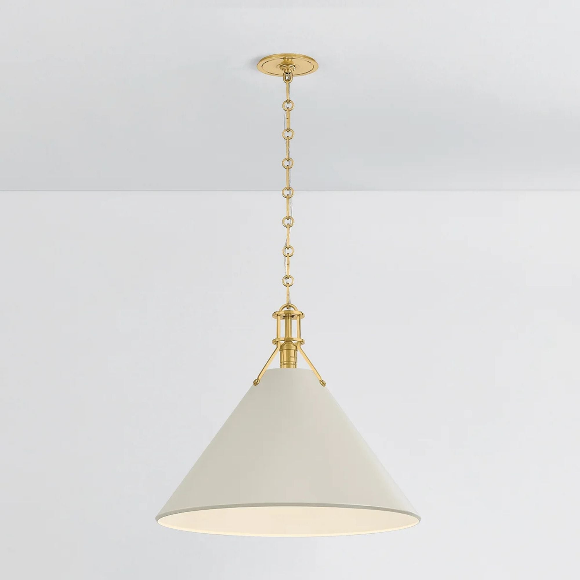 Painted No. 2 21" Pendant, Aged Brass/Off-White Finish