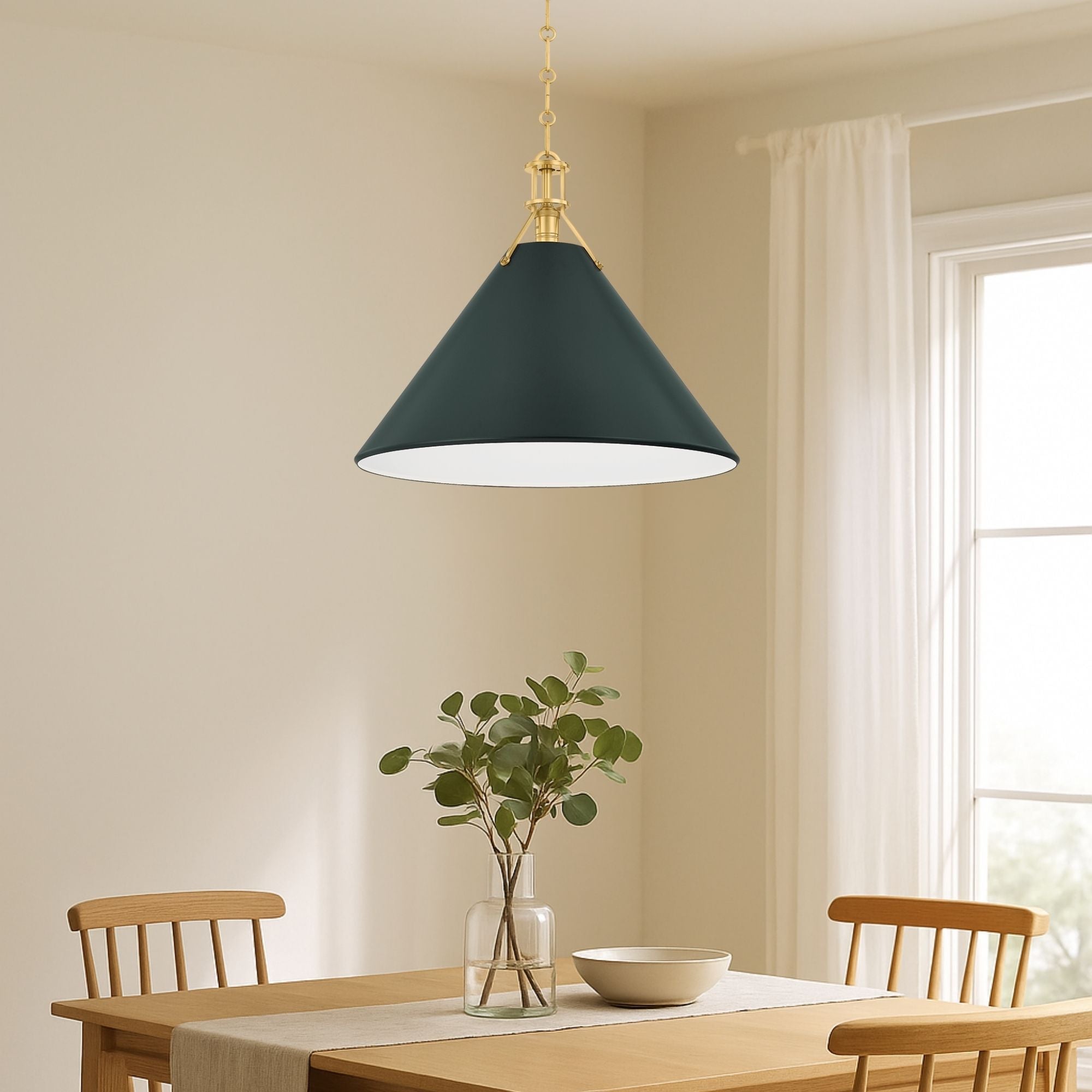 Painted No. 2 21" Pendant, Aged Brass/Soft Studio Green Finish