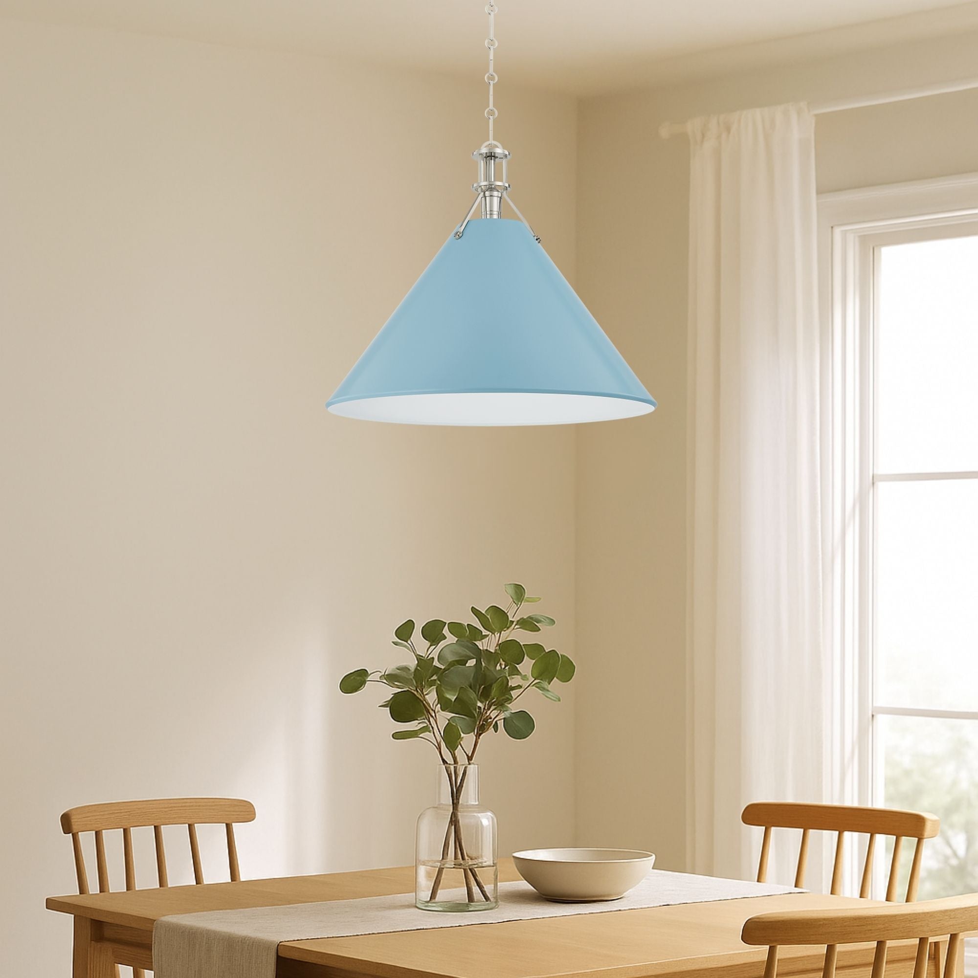 Painted No. 2 21" Pendant, Polished Nickel/Blue Bird Finish