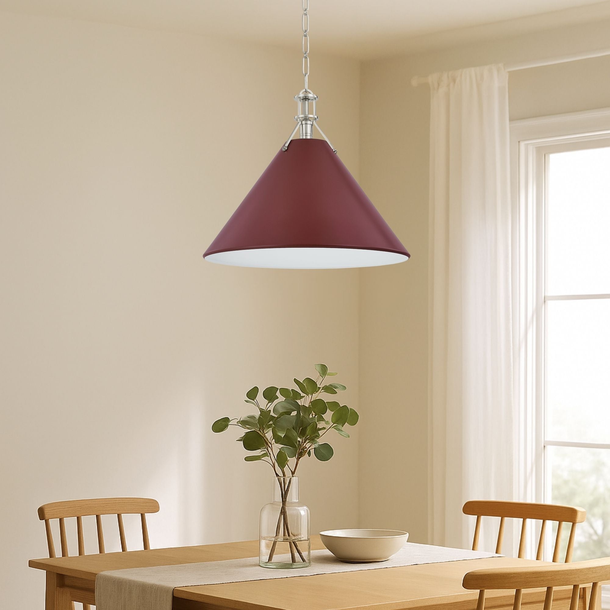 Painted No. 2 21" Pendant, Polished Nickel/Soft Crimson Finish