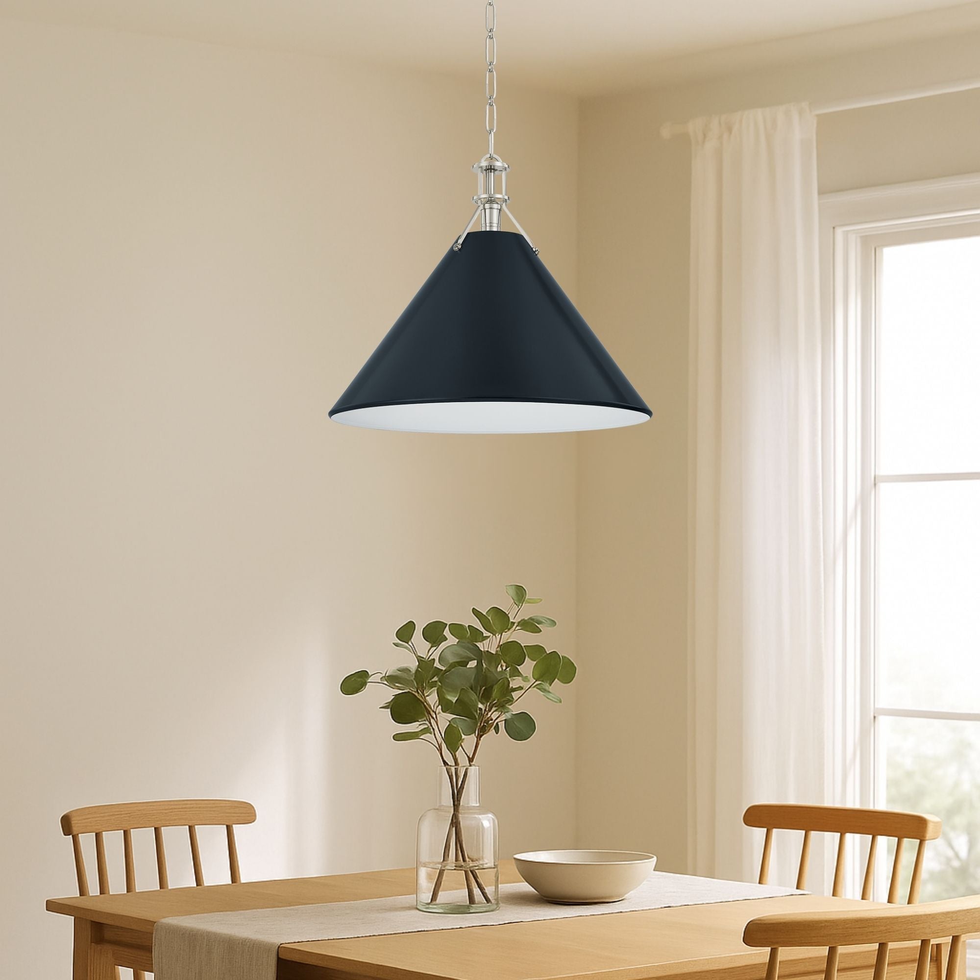 Painted No. 2 21" Pendant, Polished Nickel/Darkest Blue Finish