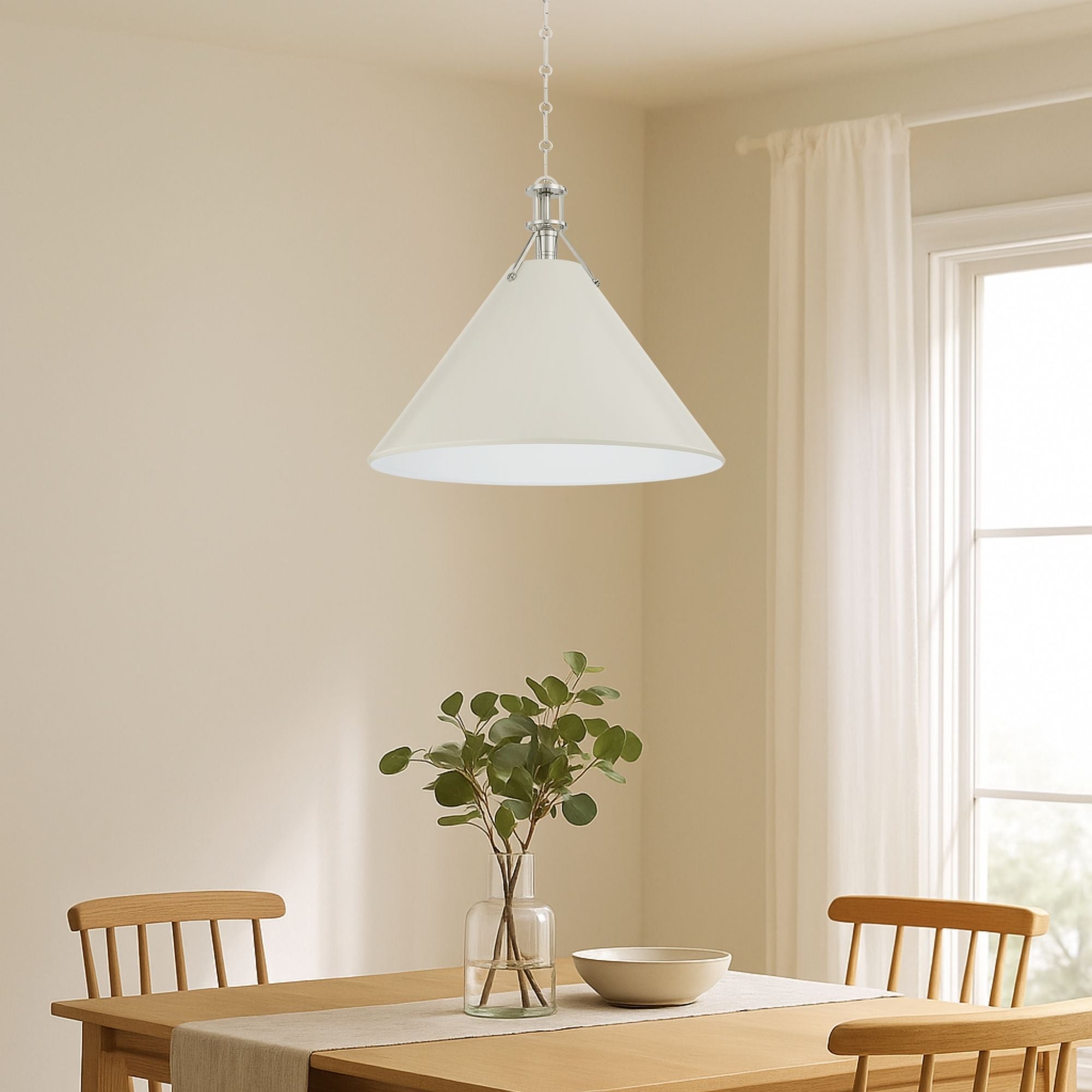 Painted No. 2 21" Pendant, Polished Nickel/Off-White Finish
