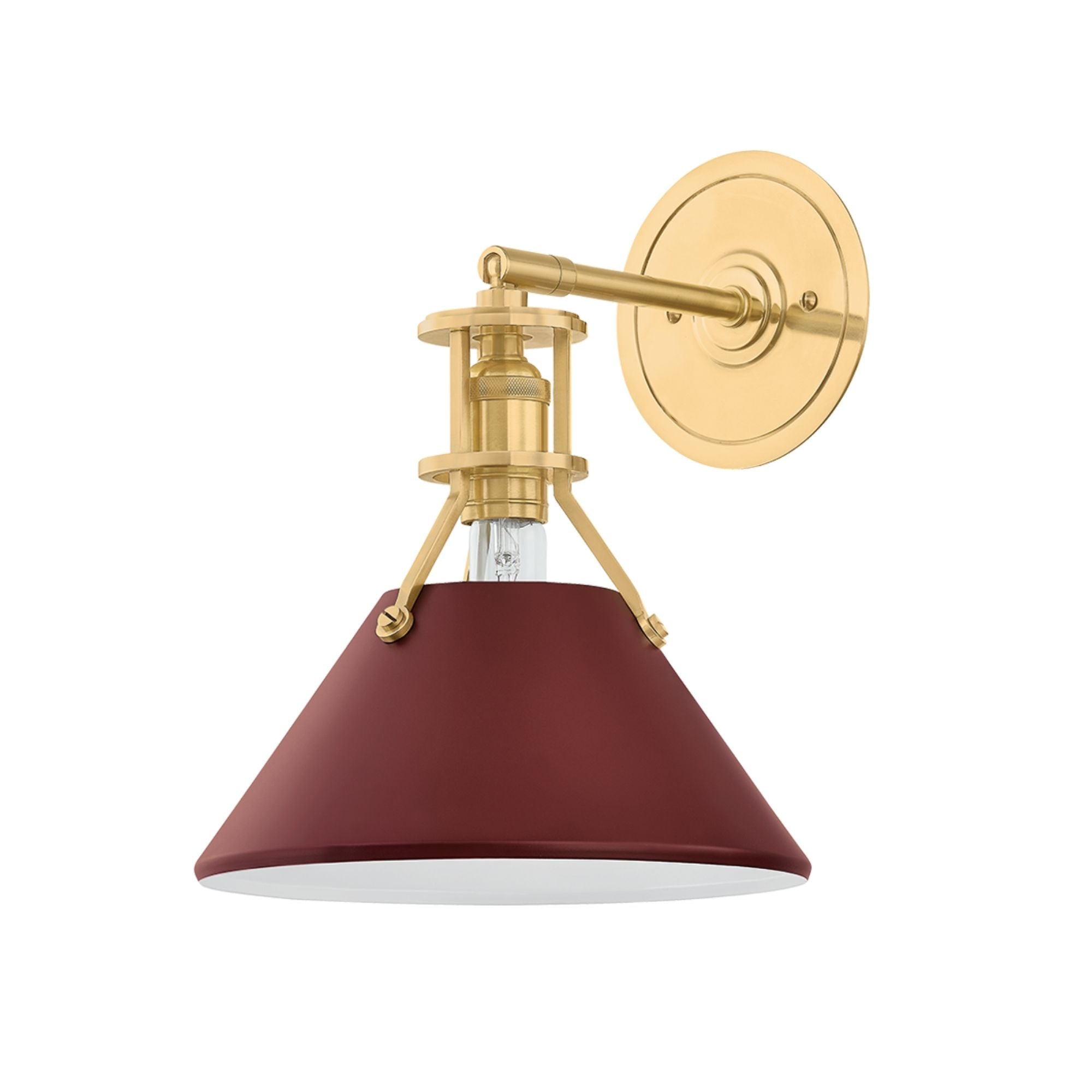 Painted No. 2 12" Wall Sconce, Aged Brass/Soft Crimson Finish