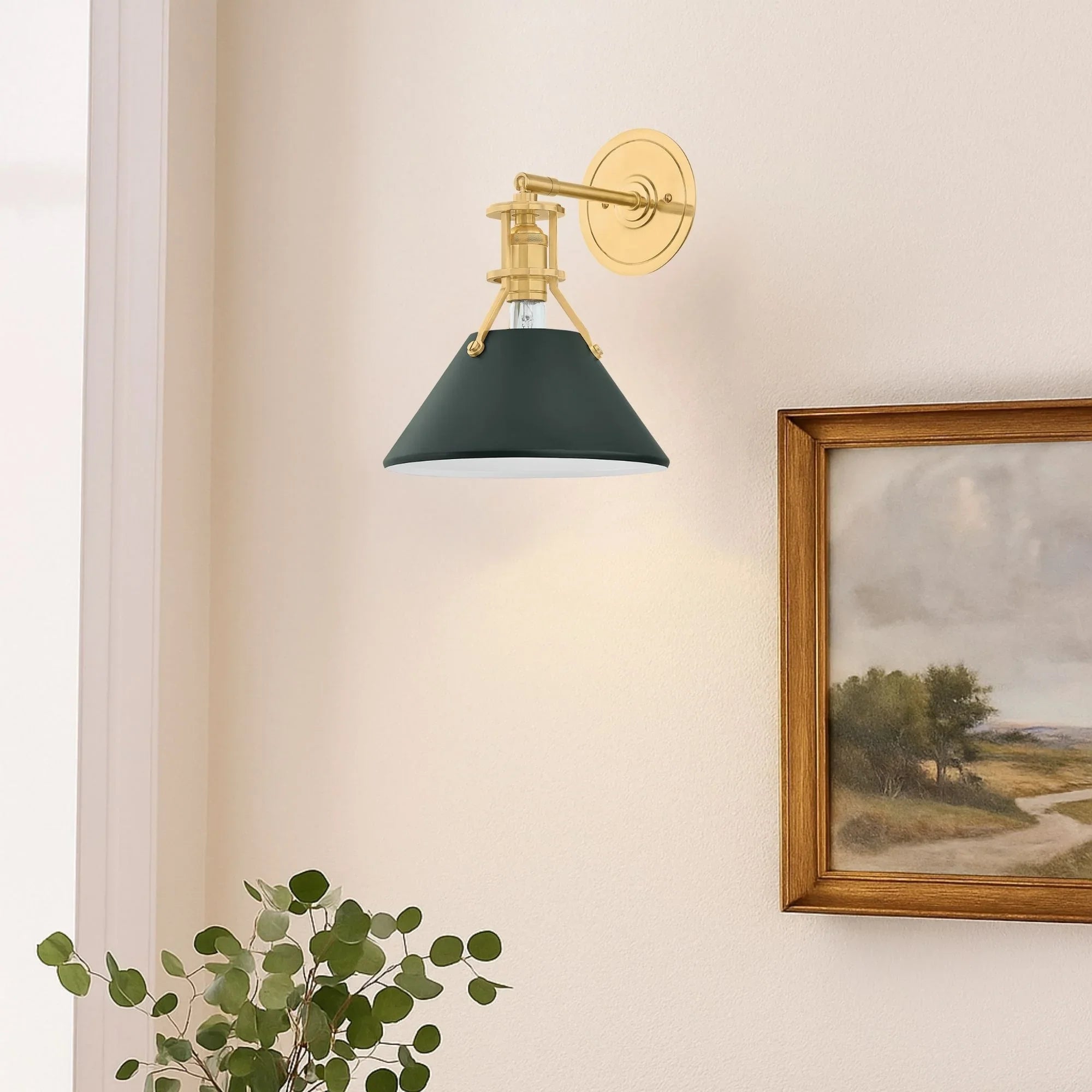 Painted No. 2 12" Wall Sconce, Aged Brass/Soft Studio Green Finish