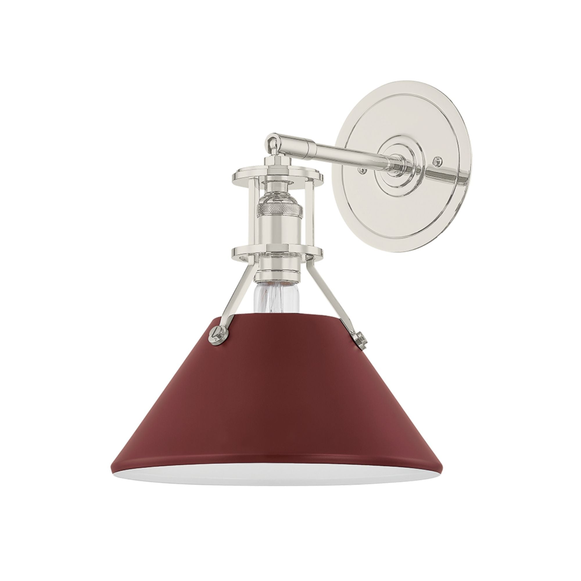 Painted No. 2 12" Wall Sconce, Polished Nickel/Soft Crimson Finish