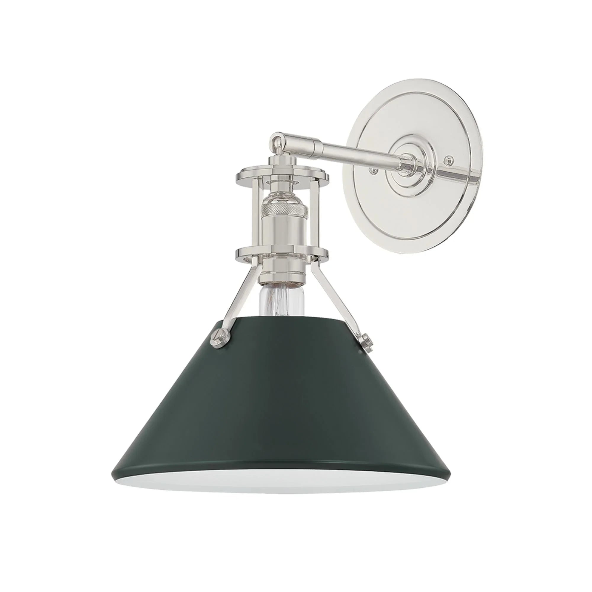 Painted No. 2 12" Wall Sconce, Polished Nickel/Soft Studio Green Finish