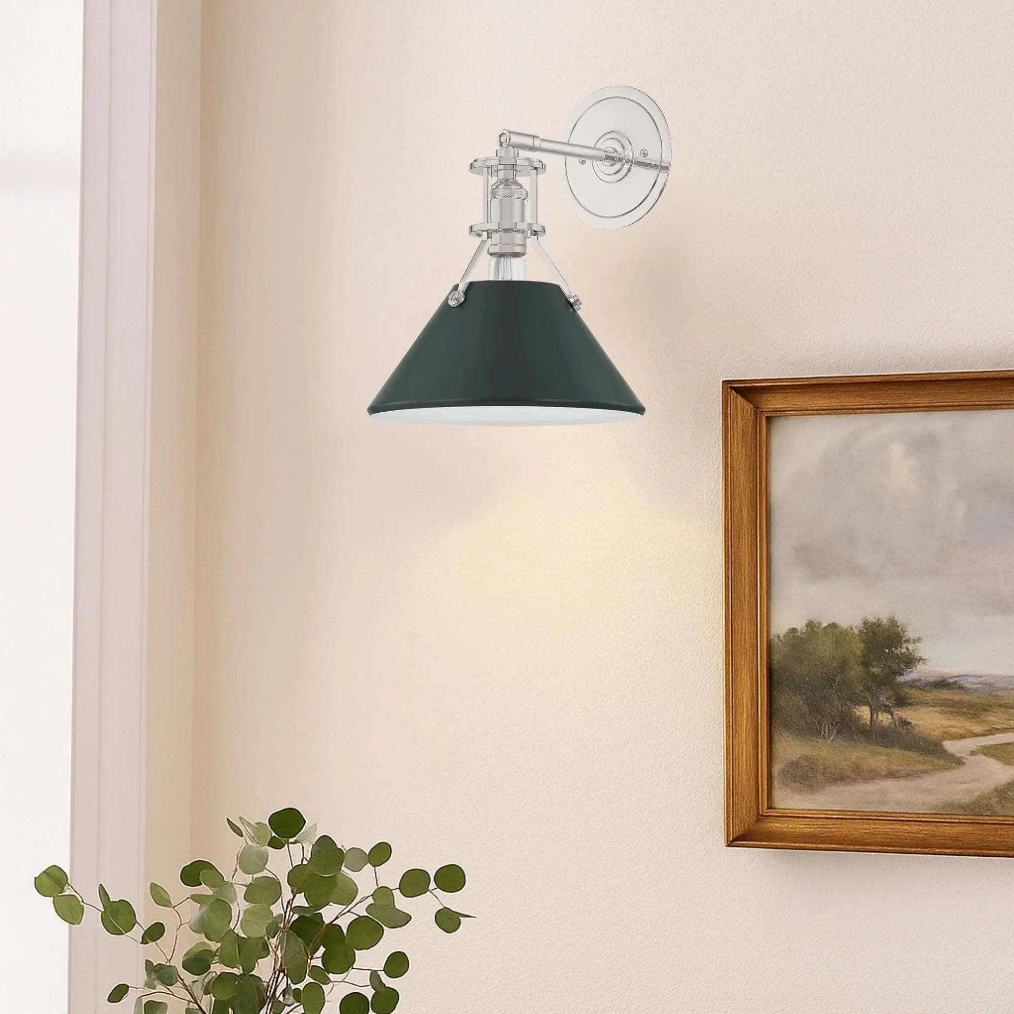 Painted No. 2 12" Wall Sconce, Polished Nickel/Soft Studio Green Finish