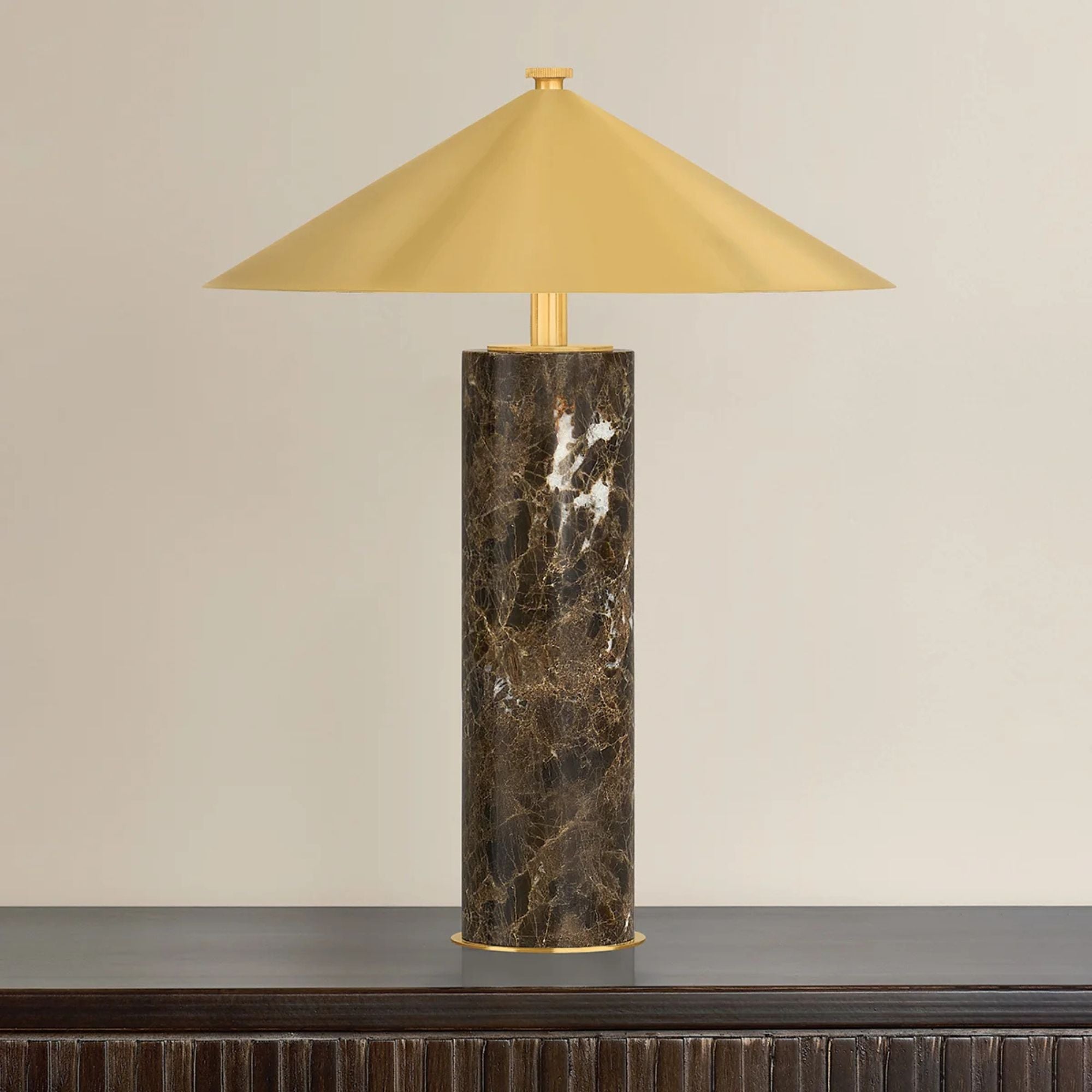 Hudson Valley Permont 15 in. Table Lamp, Aged Brass with Honed Emperador Marble Base