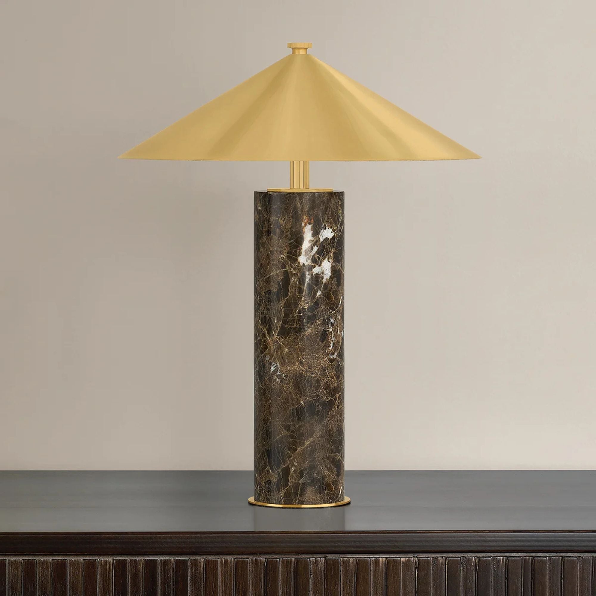Hudson Valley Permont 15 in. Table Lamp, Aged Brass with Honed Emperador Marble Base
