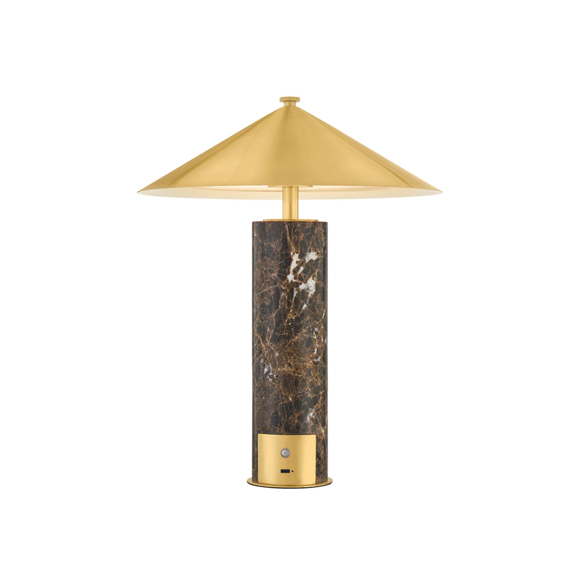 Hudson Valley Permont 15 in. Table Lamp, Aged Brass with Honed Emperador Marble Base