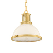 Hudson Valley Pinesbridge 10.5 in. Pendant Light, Aged Brass with Opal Glossy & Holophane Glass
