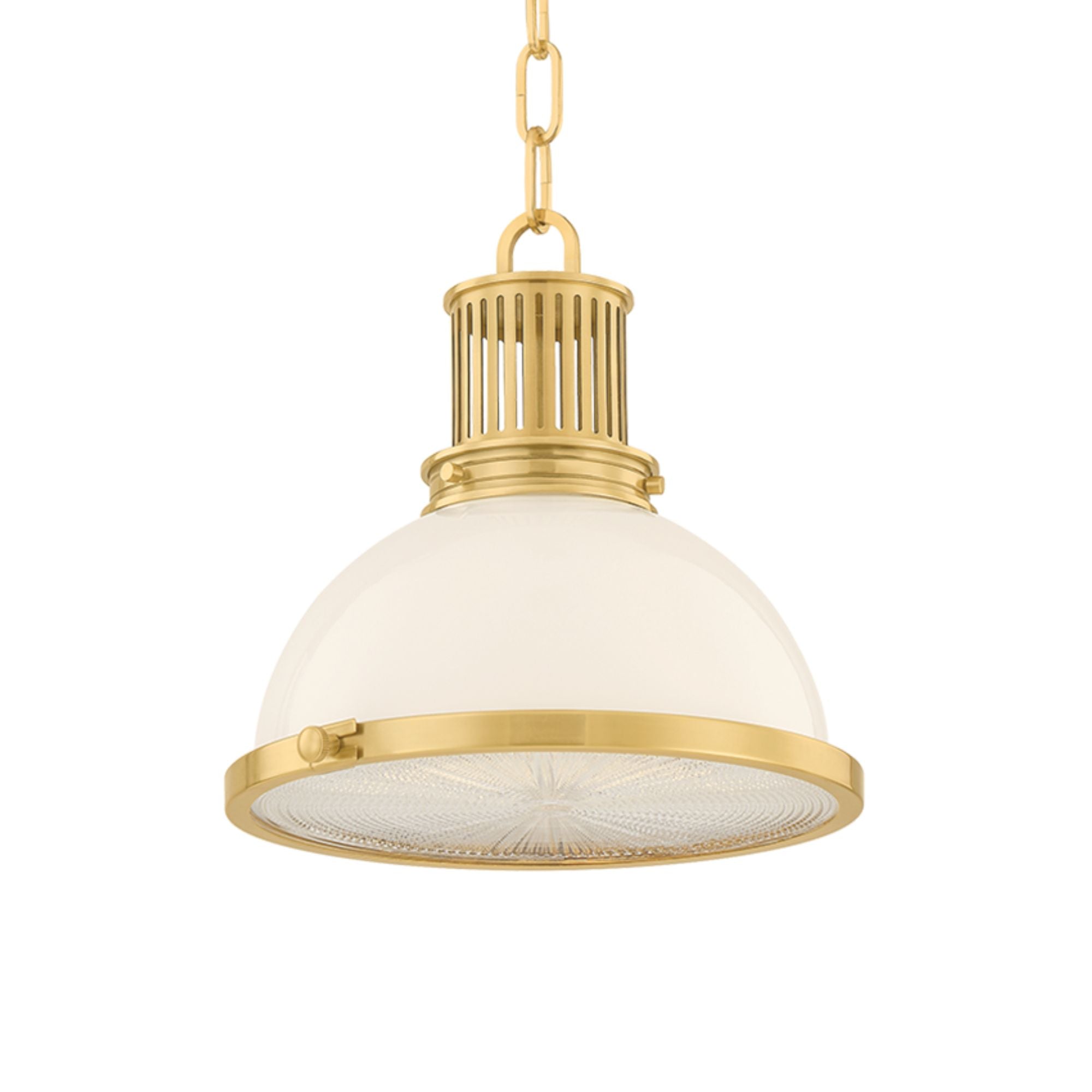 Hudson Valley Pinesbridge 10.5 in. Pendant Light, Aged Brass with Opal Glossy & Holophane Glass