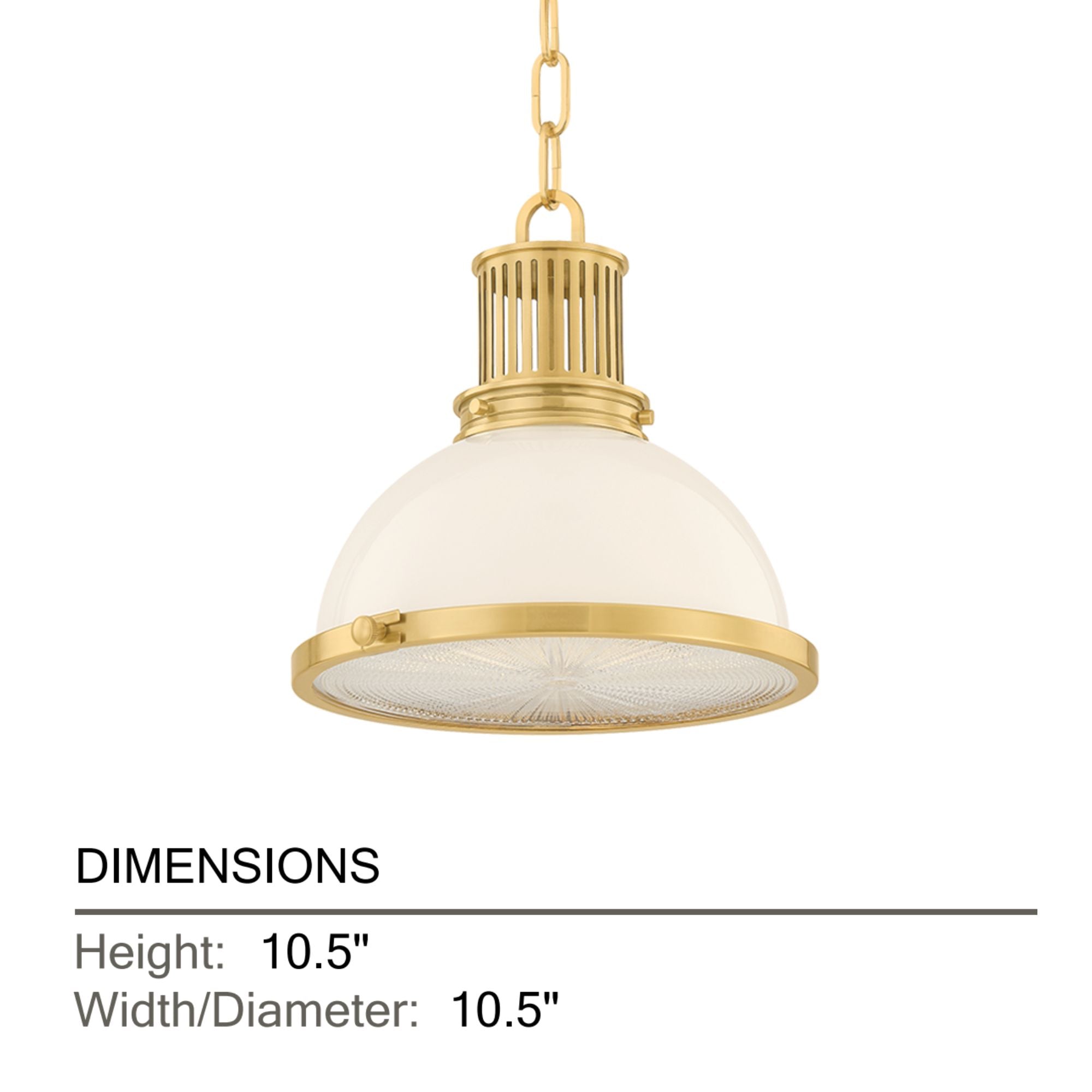 Hudson Valley Pinesbridge 10.5 in. Pendant Light, Aged Brass with Opal Glossy & Holophane Glass