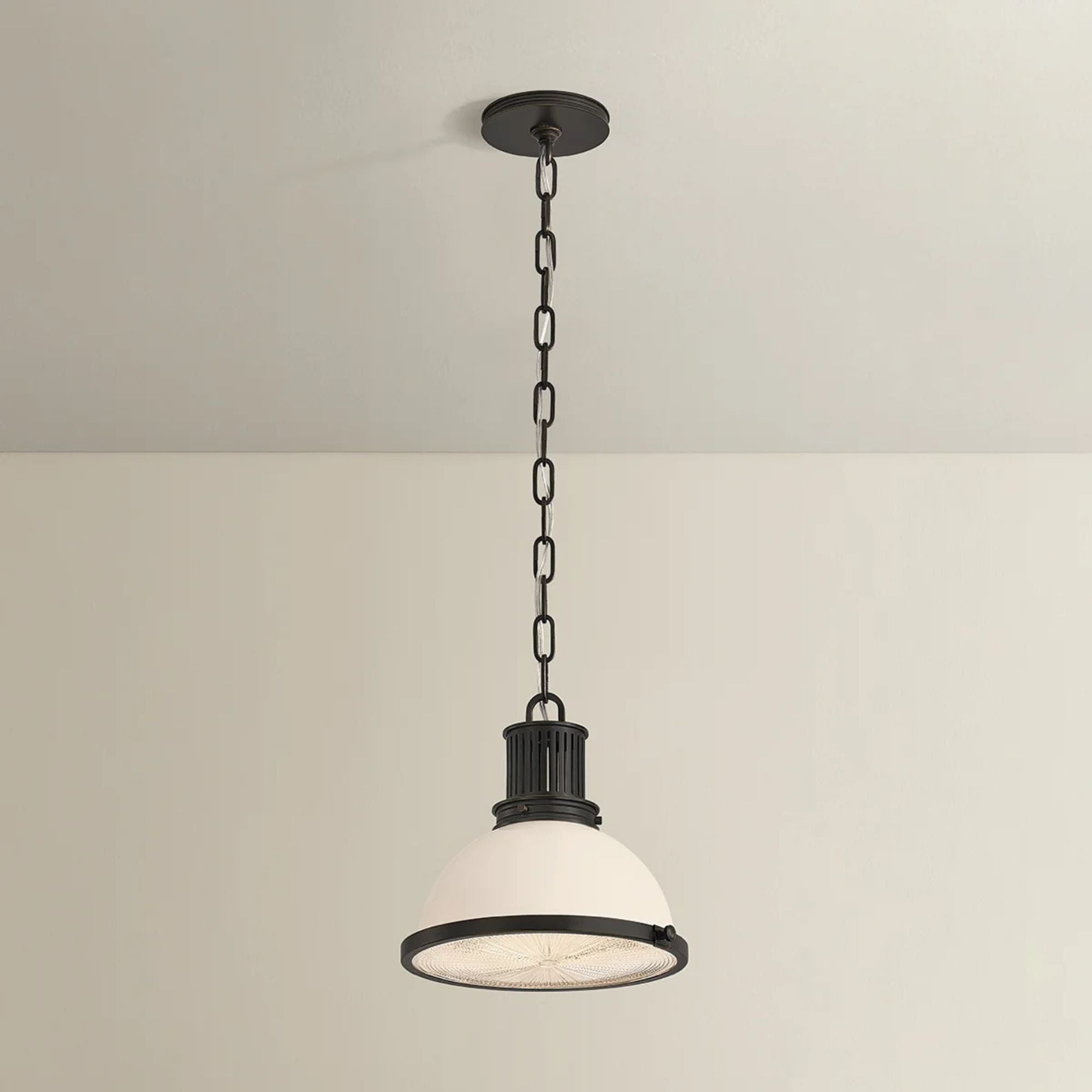 Hudson Valley Pinesbridge 10.5 in. Pendant Light, Distressed Bronze with Opal Glossy & Holophane Glass