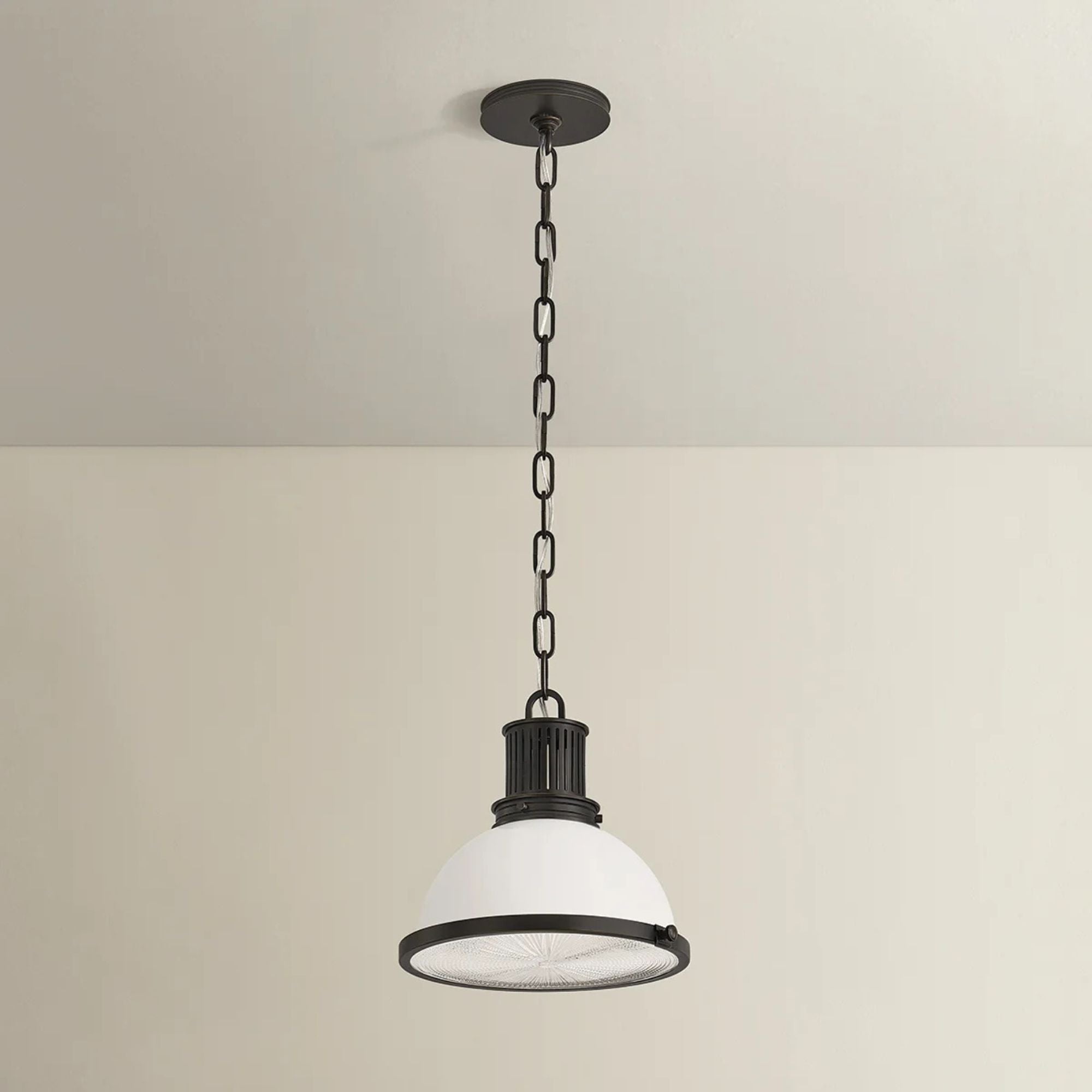 Hudson Valley Pinesbridge 10.5 in. Pendant Light, Distressed Bronze with Opal Glossy & Holophane Glass