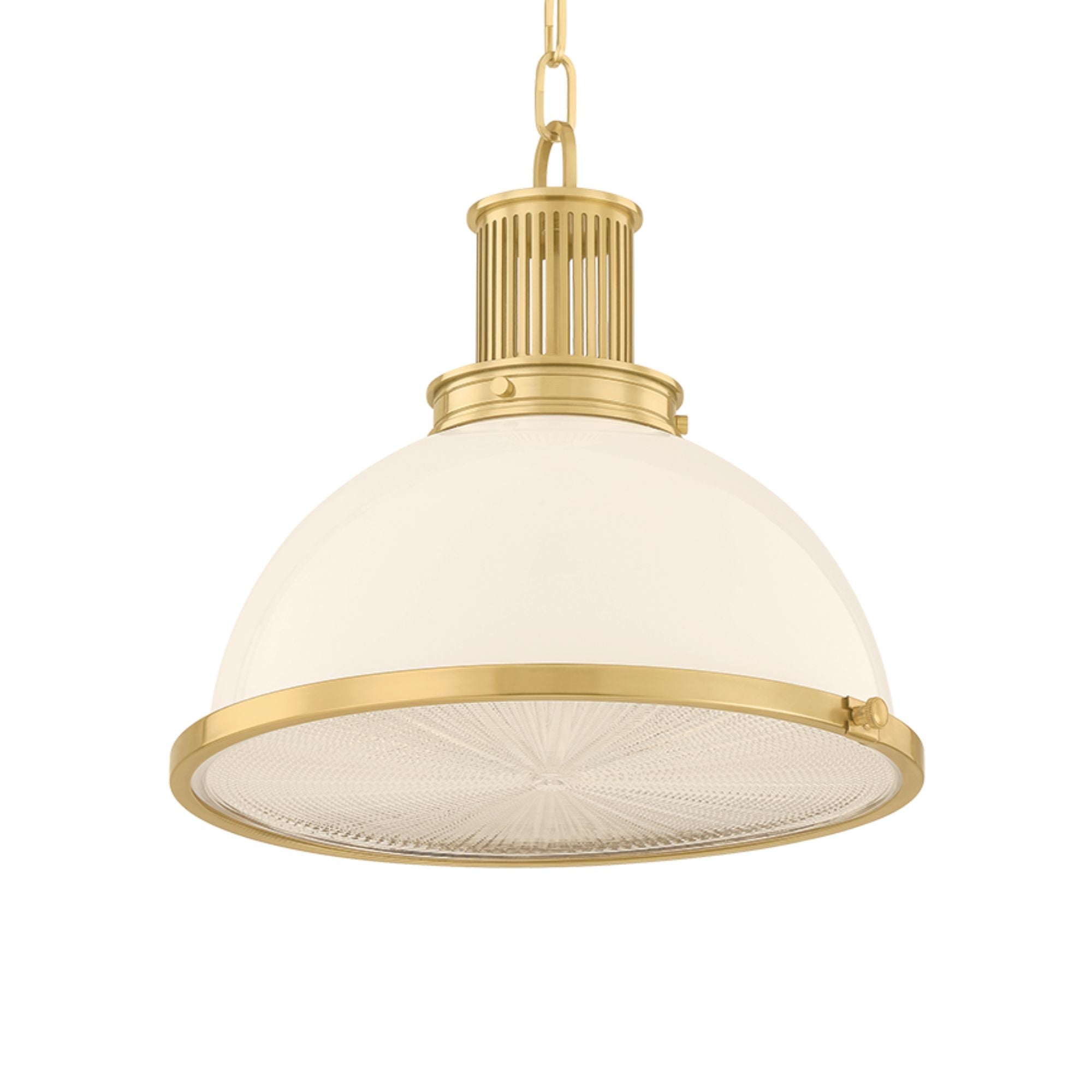 Hudson Valley Pinesbridge 14.5 in. Pendant Light, Aged Brass with Opal Glossy & Holophane Glass