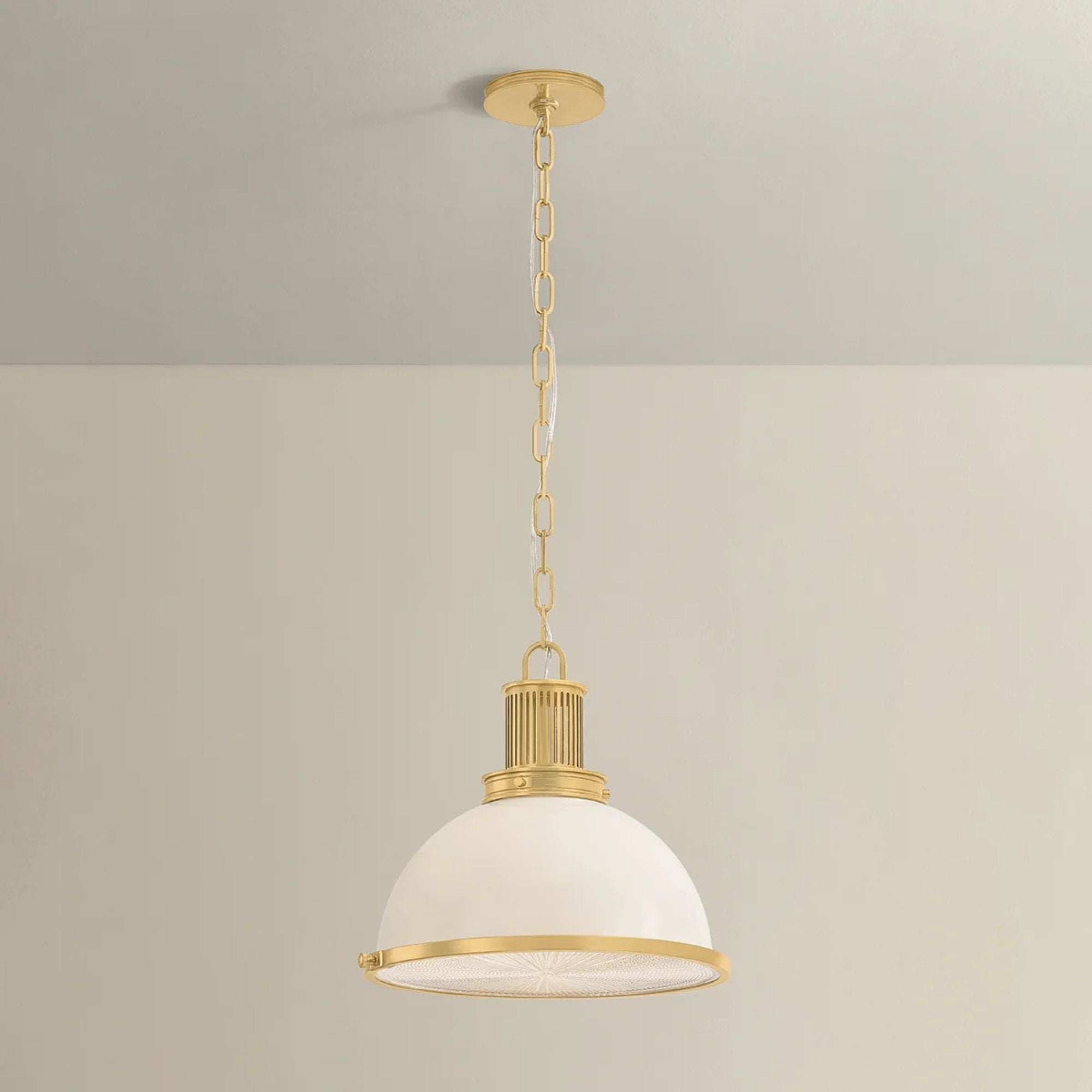 Hudson Valley Pinesbridge 14.5 in. Pendant Light, Aged Brass with Opal Glossy & Holophane Glass