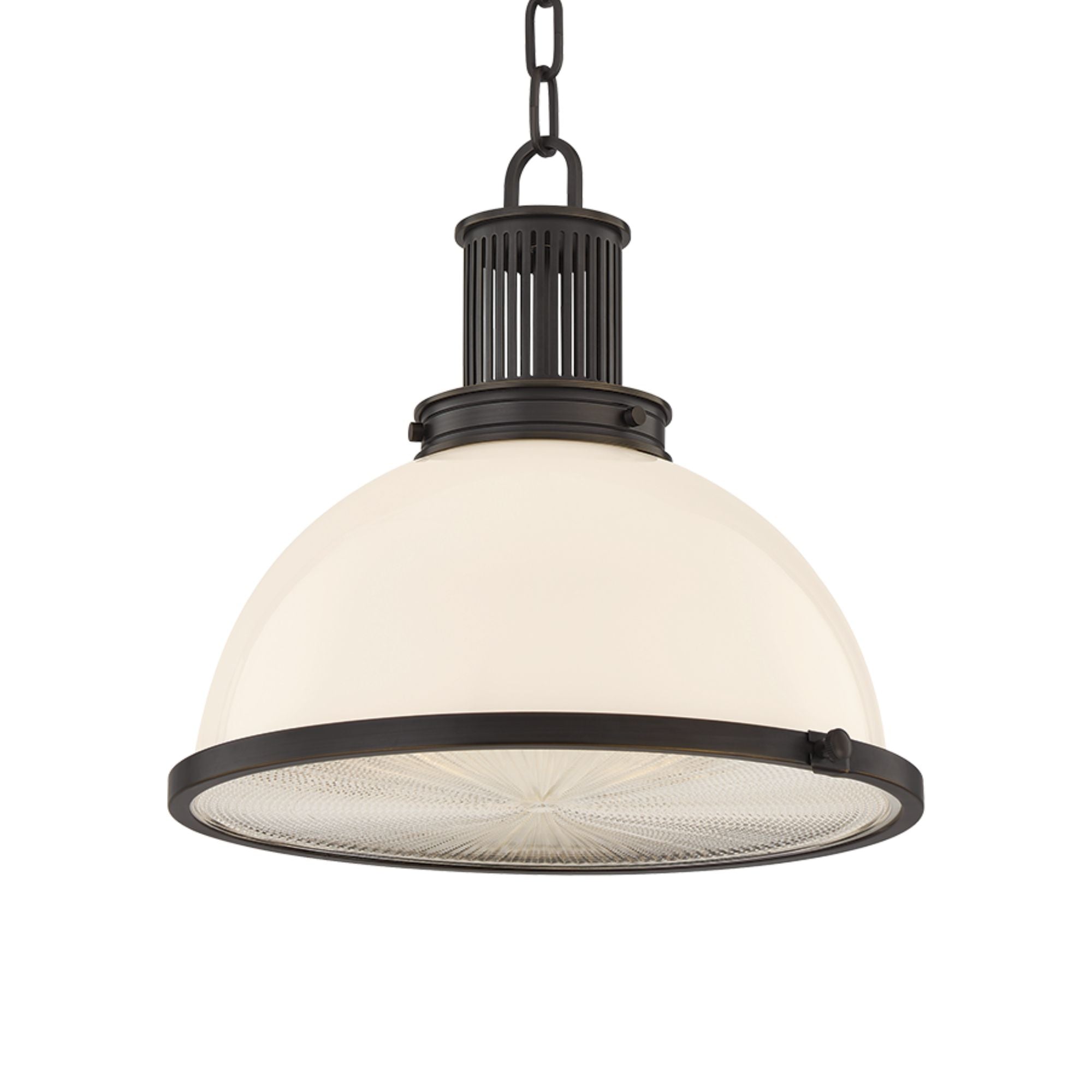 Hudson Valley Pinesbridge 14.5 in. Pendant Light, Distressed Bronze with Opal Glossy & Holophane Glass