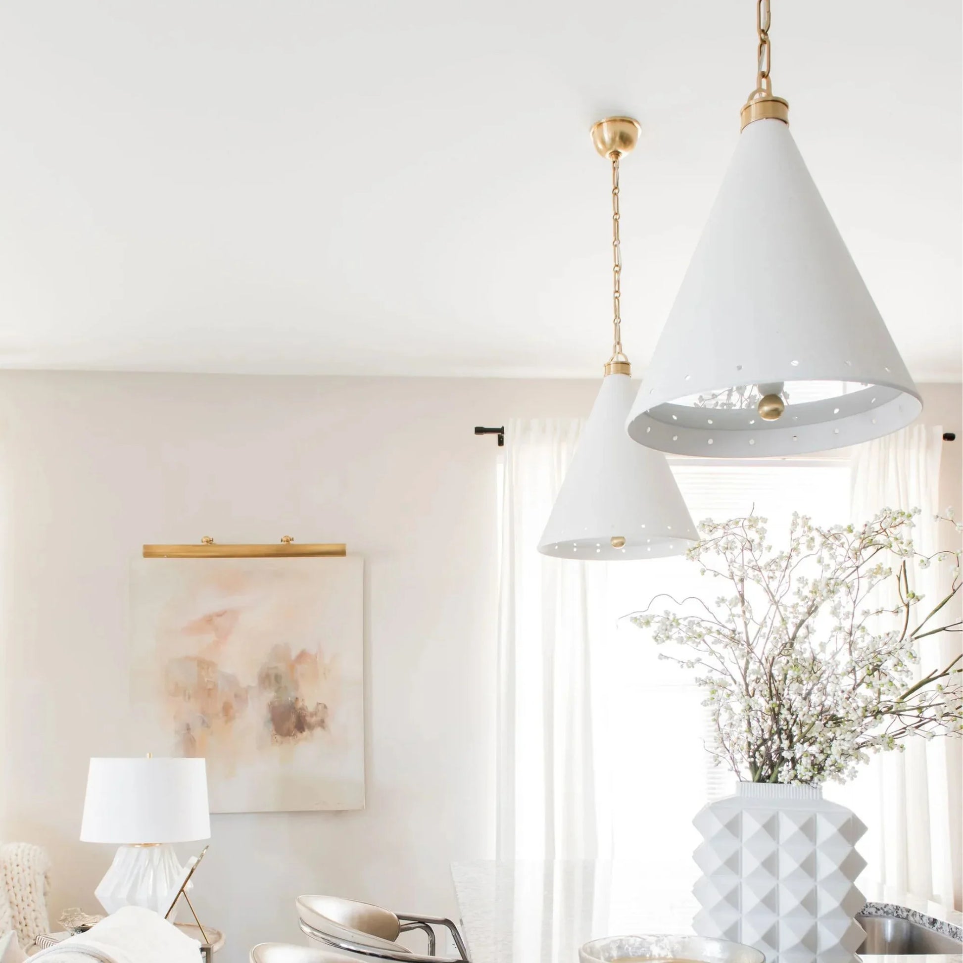 Hudson Valley Lighting - Plaster No.1 19" Pendant, Aged Brass/White Plaster Finish | Bees Lighting