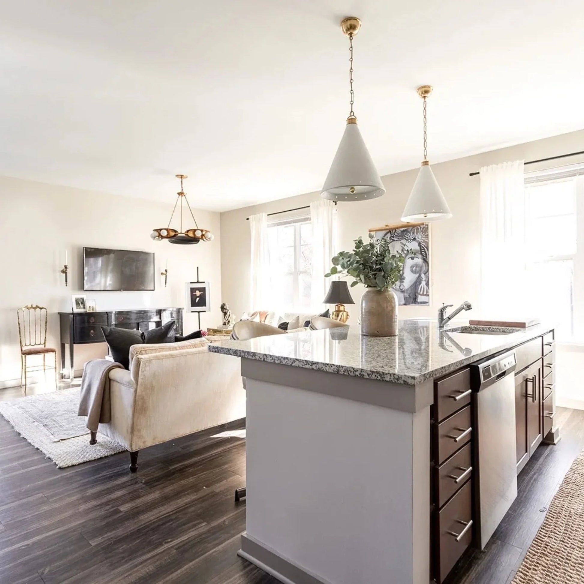 Hudson Valley Lighting - Plaster No.1 19" Pendant, Aged Brass/White Plaster Finish | Bees Lighting