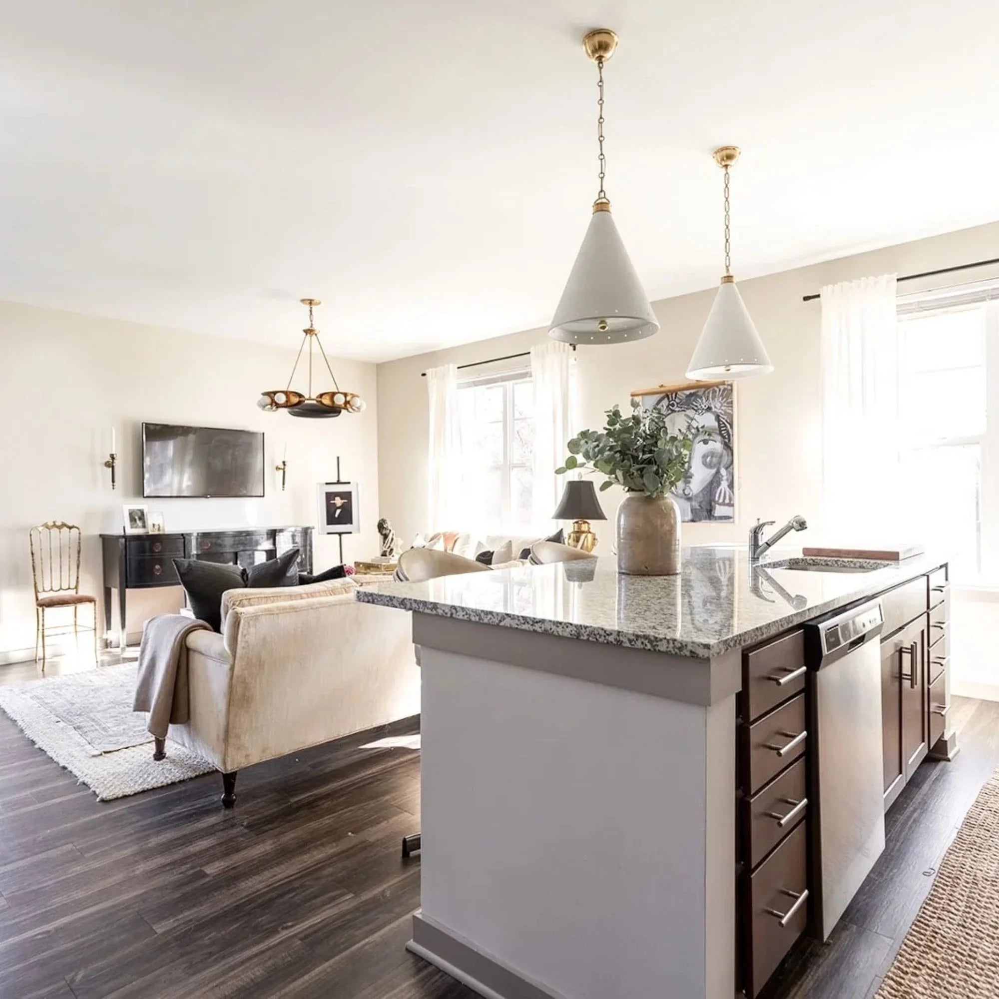 Hudson Valley Lighting - Plaster No.1 19" Pendant, Aged Brass/White Plaster Finish | Bees Lighting