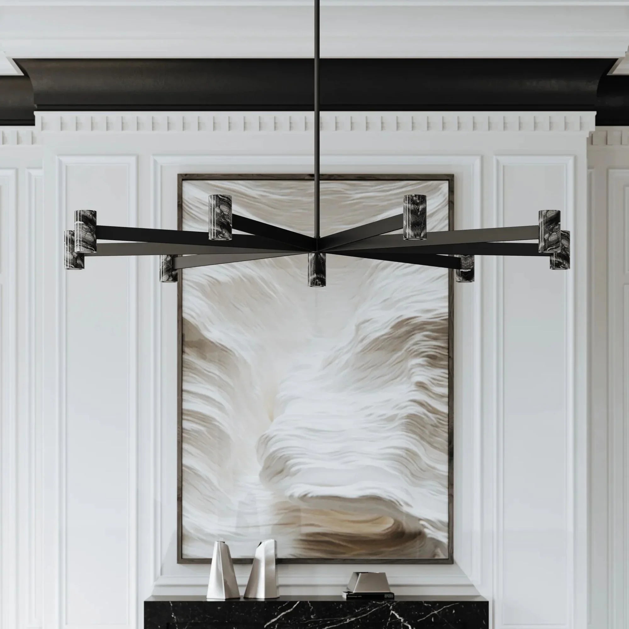 Predock 64" LED Chandelier, Black Brass Finish