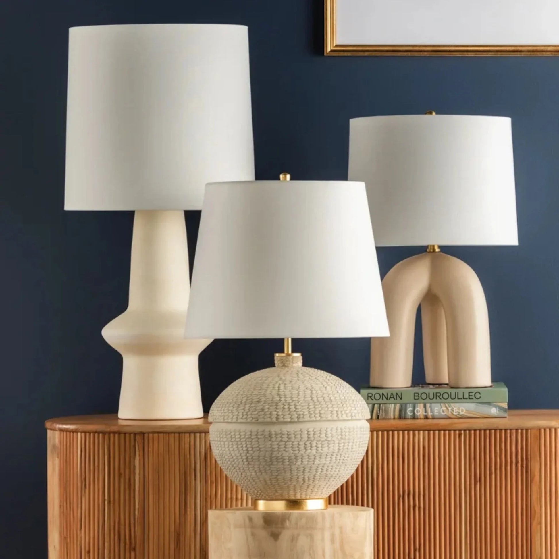 Hudson Valley Lighting - Ramapo 32" Table Lamp, Aged Brass/Pale Flax Ceramic Finish | Bees Lighting