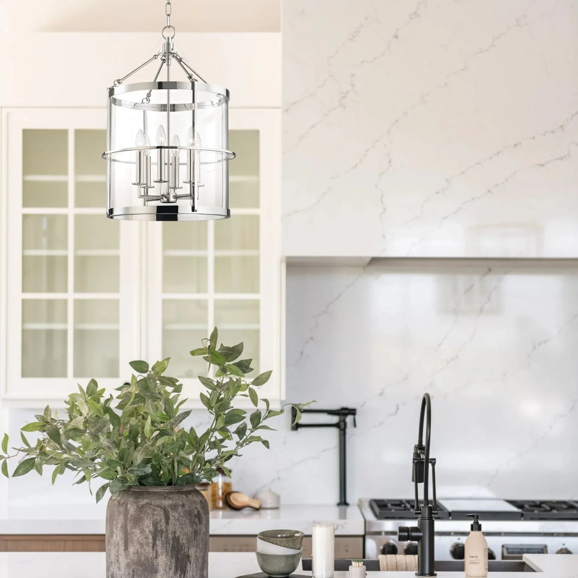 Hudson Valley Lighting - Ren 25" 6-Light Lantern, Polished Nickel Finish | Bees Lighting