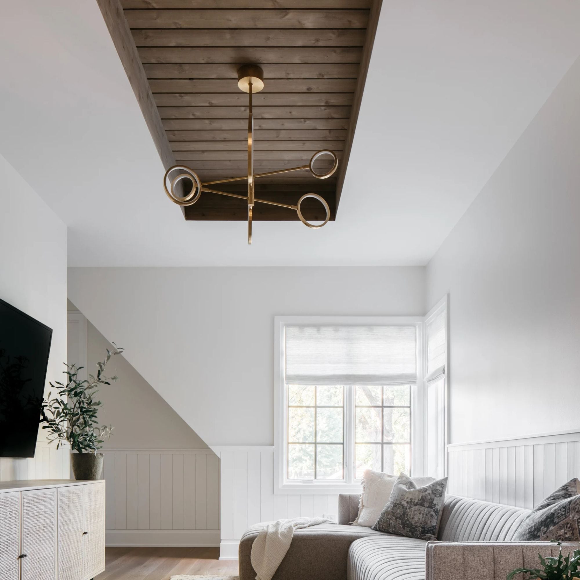Saturn 45" LED Chandelier, Aged Brass Finish