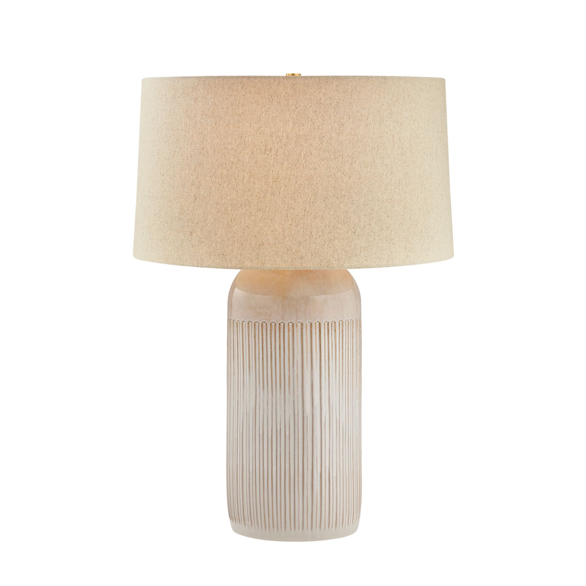 Hudson Valley Stevens Point 30 in. Table Lamp, Aged Brass with Ceramic Oyster White & Sandstone Linen Shade