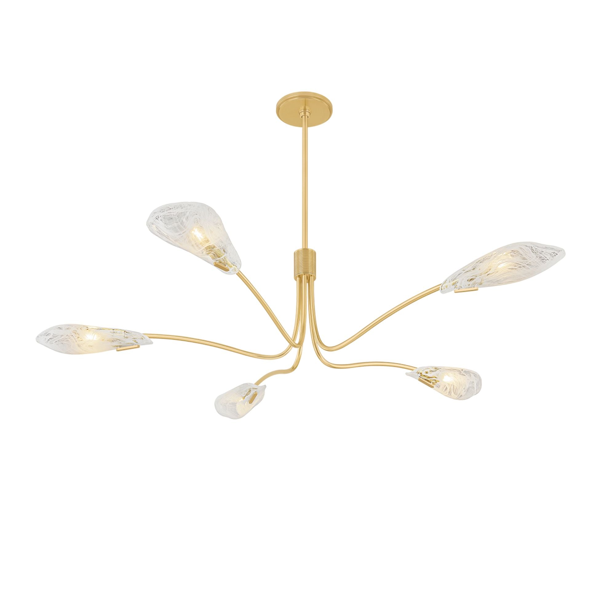 Hudson Valley Tenafly 56 in. 5-Light Chandelier, Aged Brass with Piastre Glass Shades