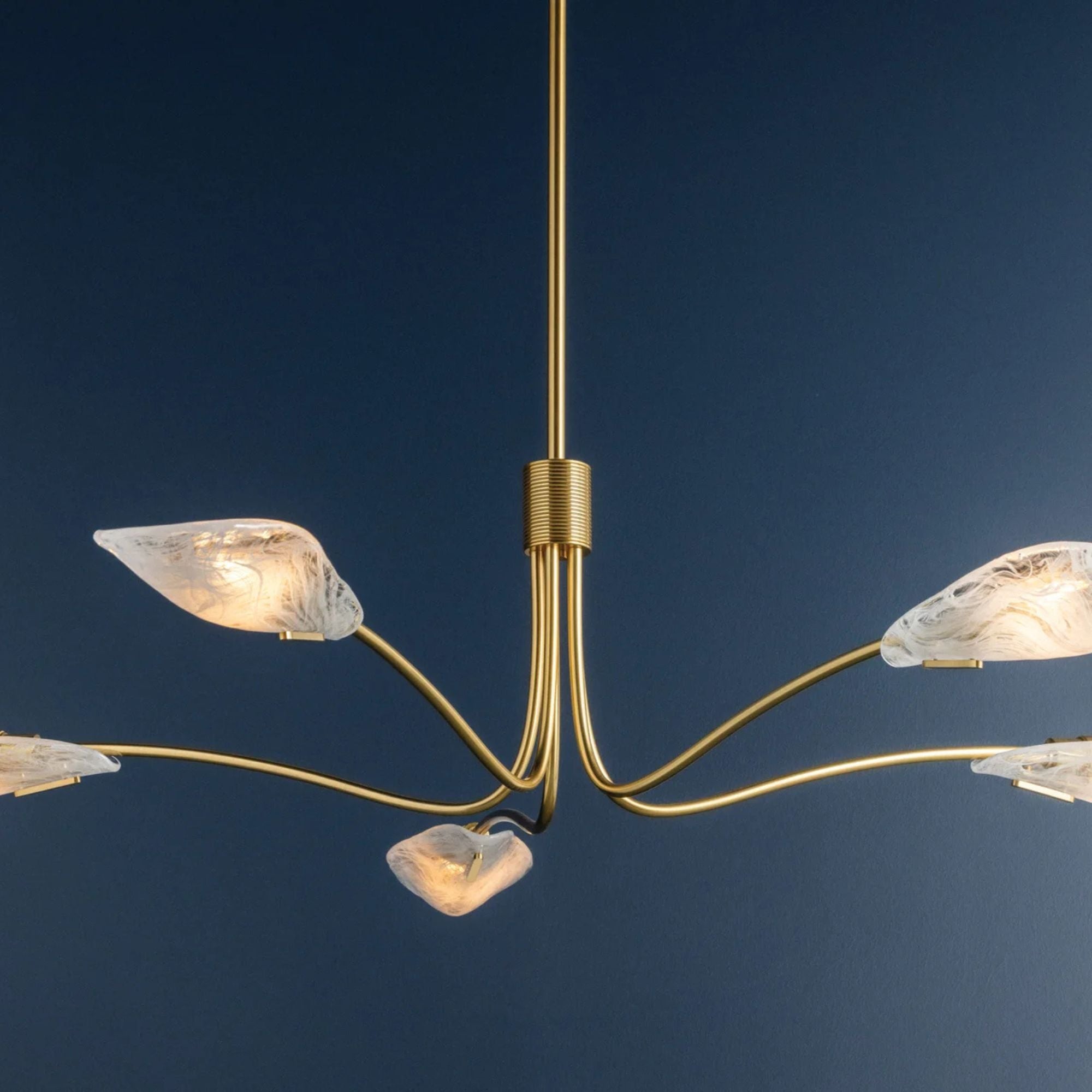 Hudson Valley Tenafly 56 in. 5-Light Chandelier, Aged Brass with Piastre Glass Shades