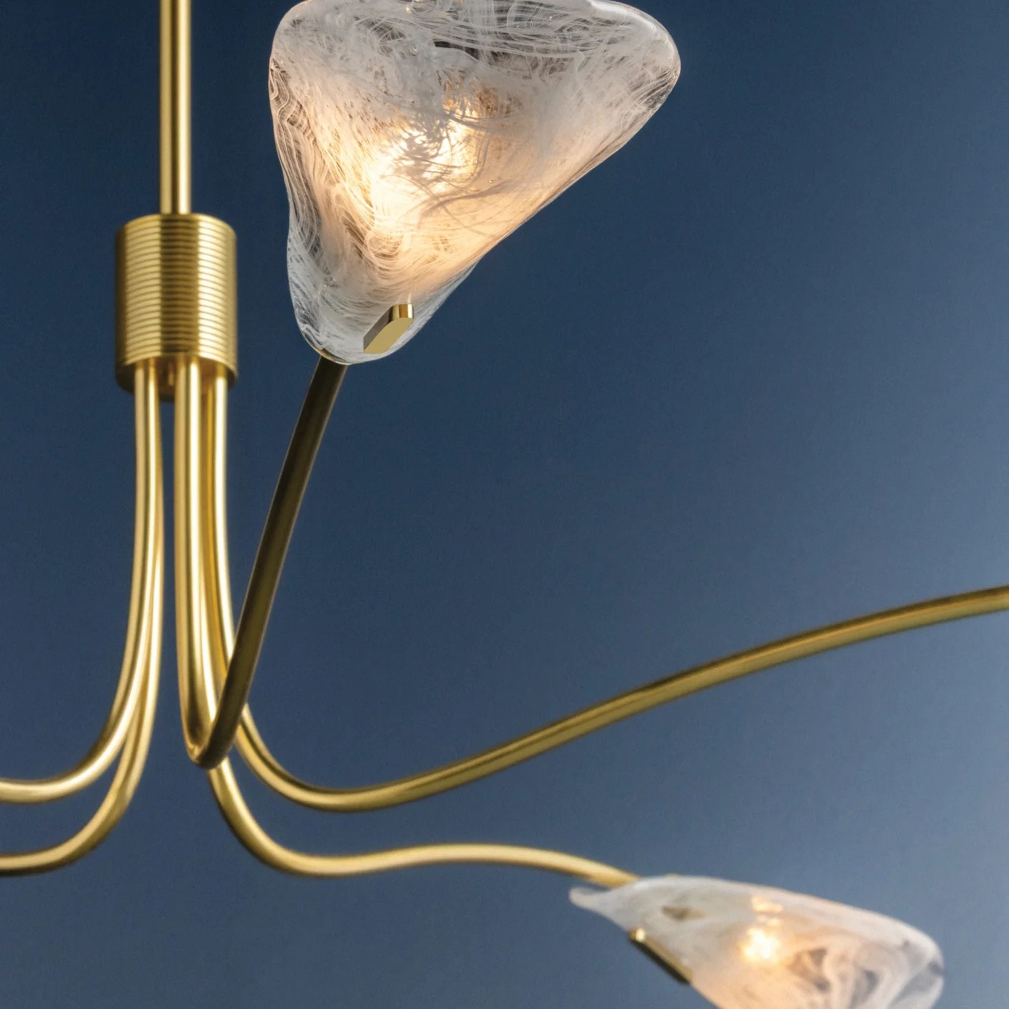 Hudson Valley Tenafly 56 in. 5-Light Chandelier, Aged Brass with Piastre Glass Shades