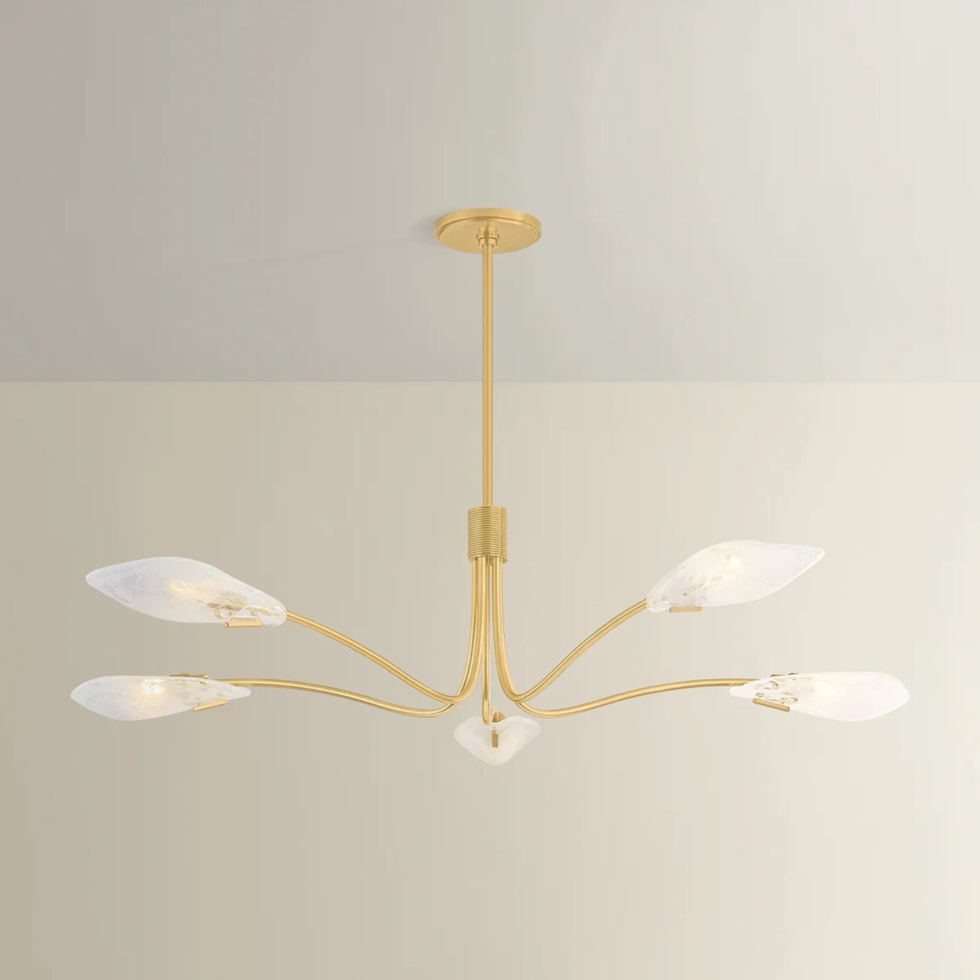 Hudson Valley Tenafly Chandelier, Aged Brass with Piastre Glass Shades