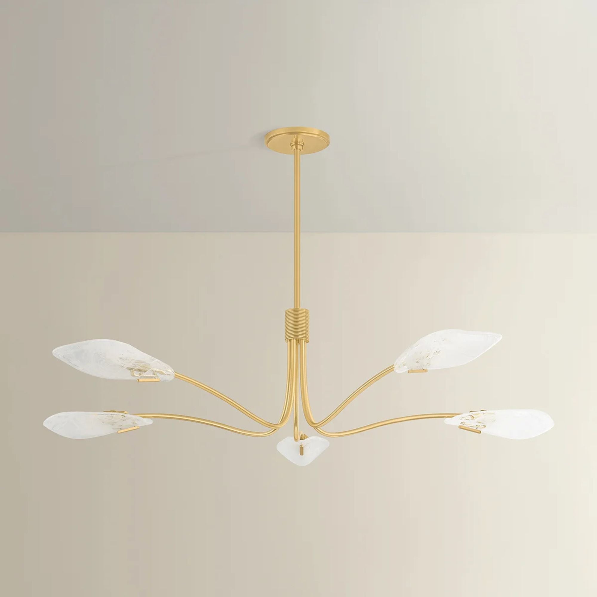 Hudson Valley Tenafly 56 in. 5-Light Chandelier, Aged Brass with Piastre Glass Shades