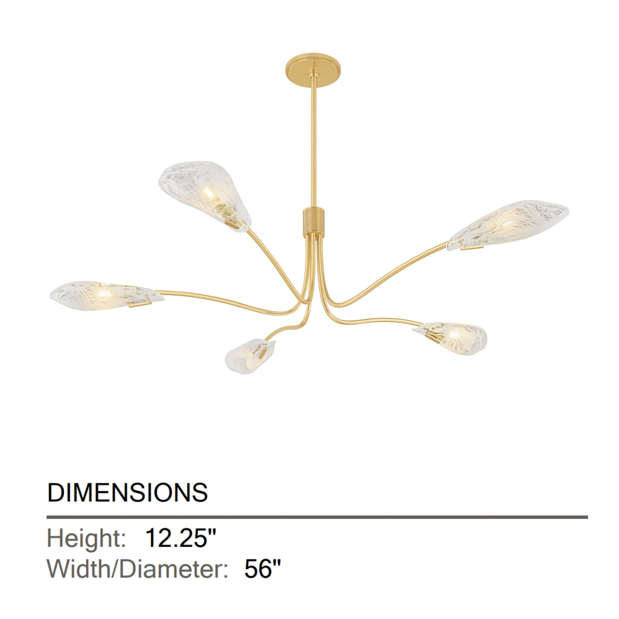 Hudson Valley Tenafly 56 in. 5-Light Chandelier, Aged Brass with Piastre Glass Shades