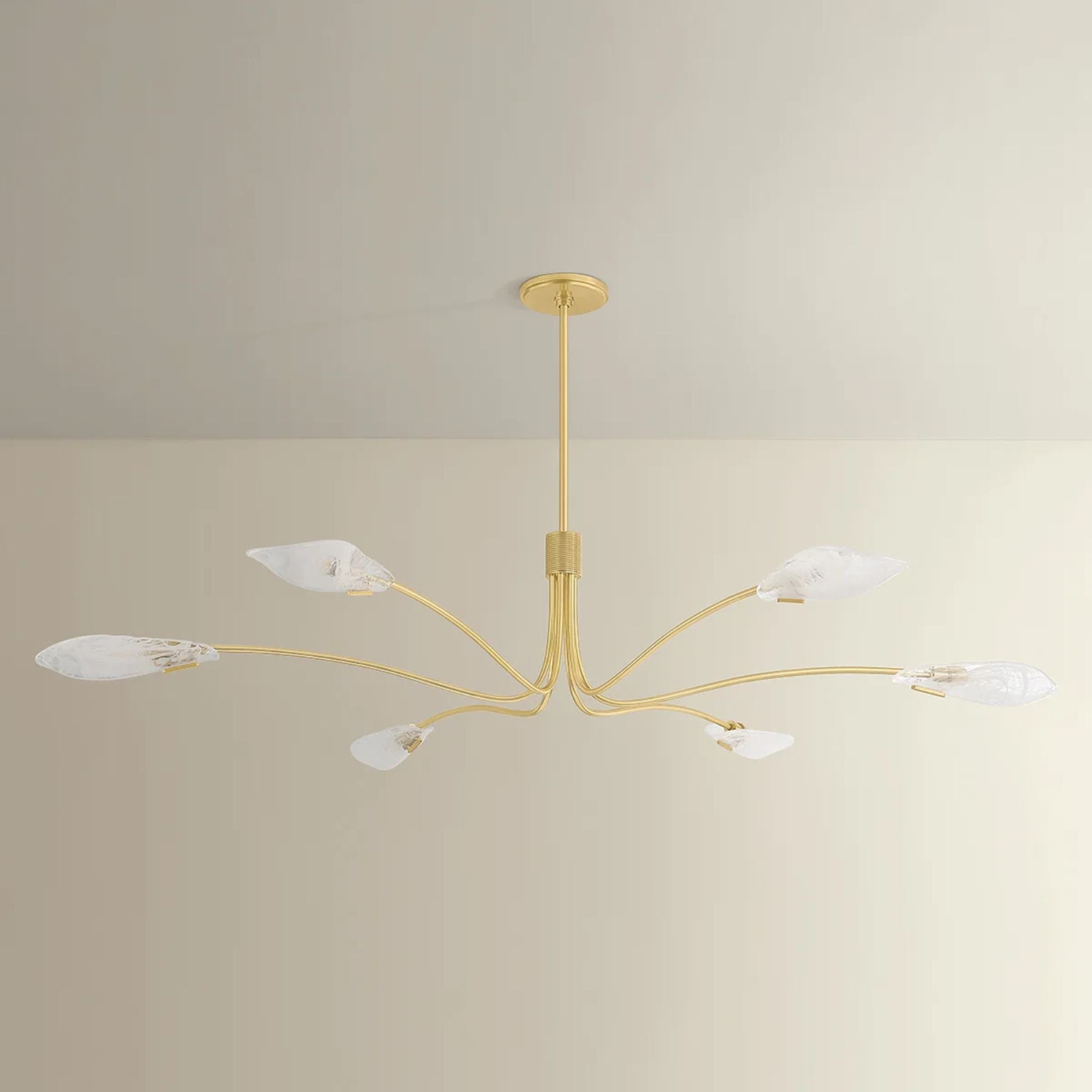 Hudson Valley Tenafly 72 in. 6-Light Chandelier, Aged Brass with Piastre Glass Shades