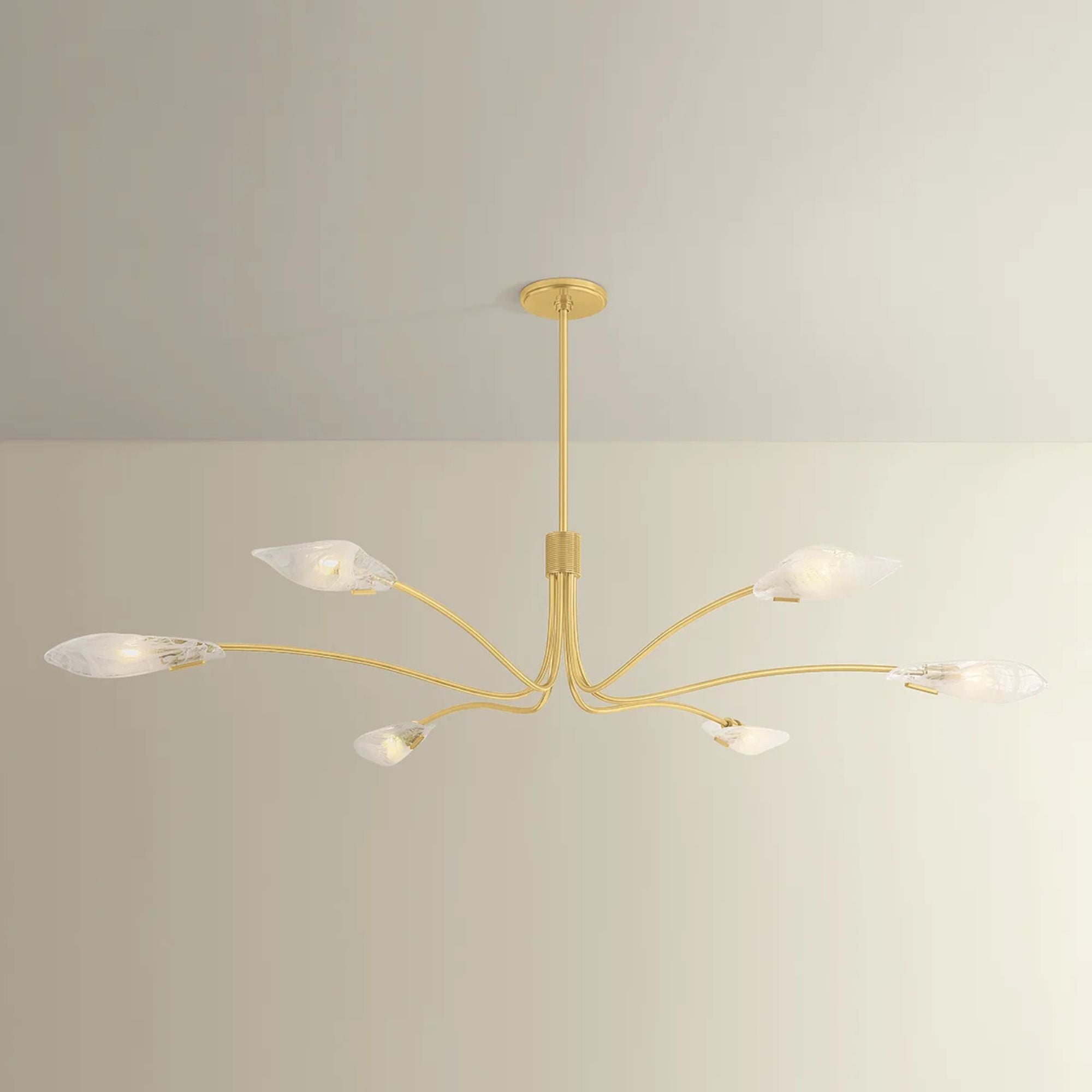 Hudson Valley Tenafly 72 in. 6-Light Chandelier, Aged Brass with Piastre Glass Shades