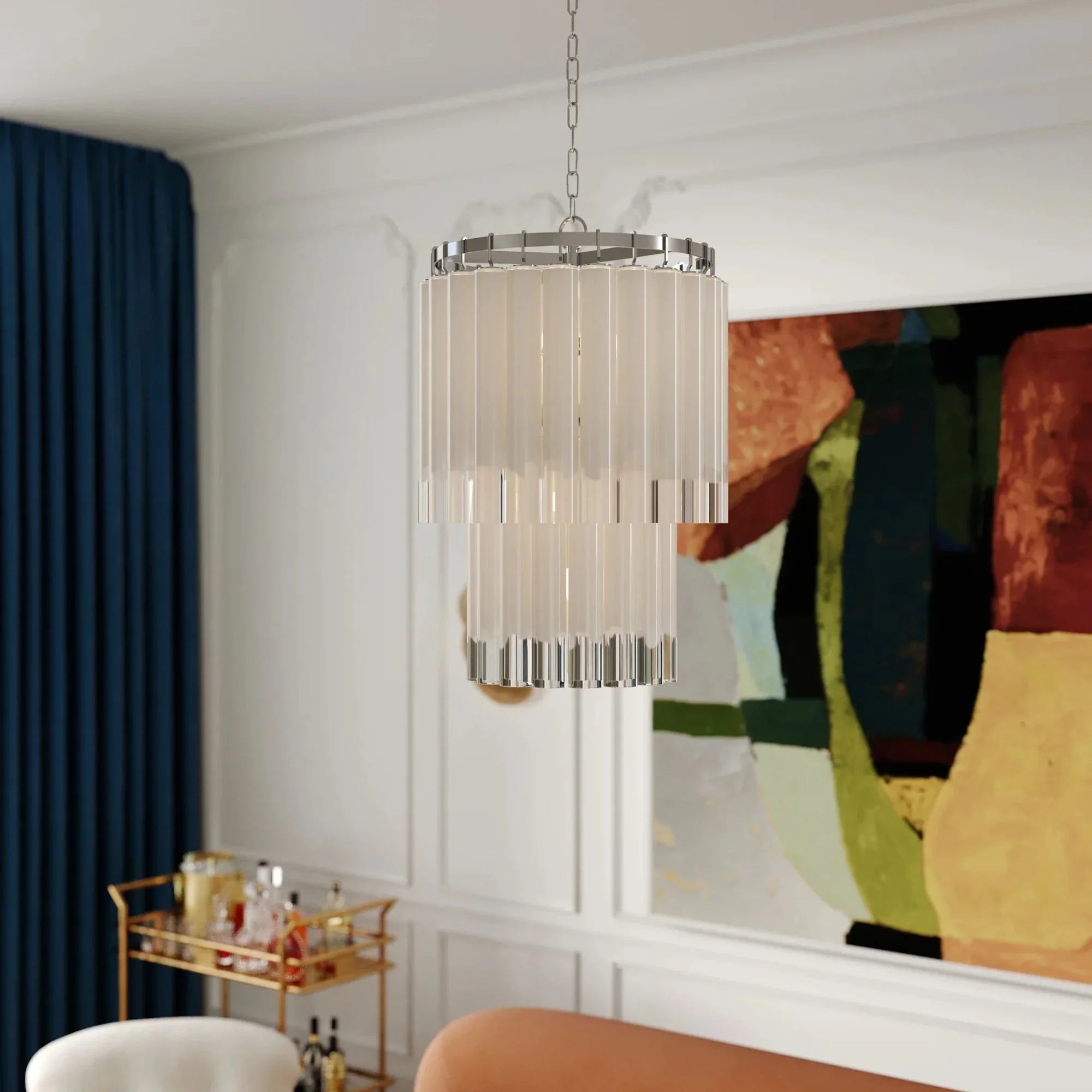 Tyrell 36" 9-Light Chandelier, Polished Nickel Finish