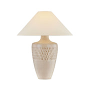 Hudson Valley Valleydale Table Lamp, Aged Brass with Ceramic Reactive Manchado & Off White Linen Shade