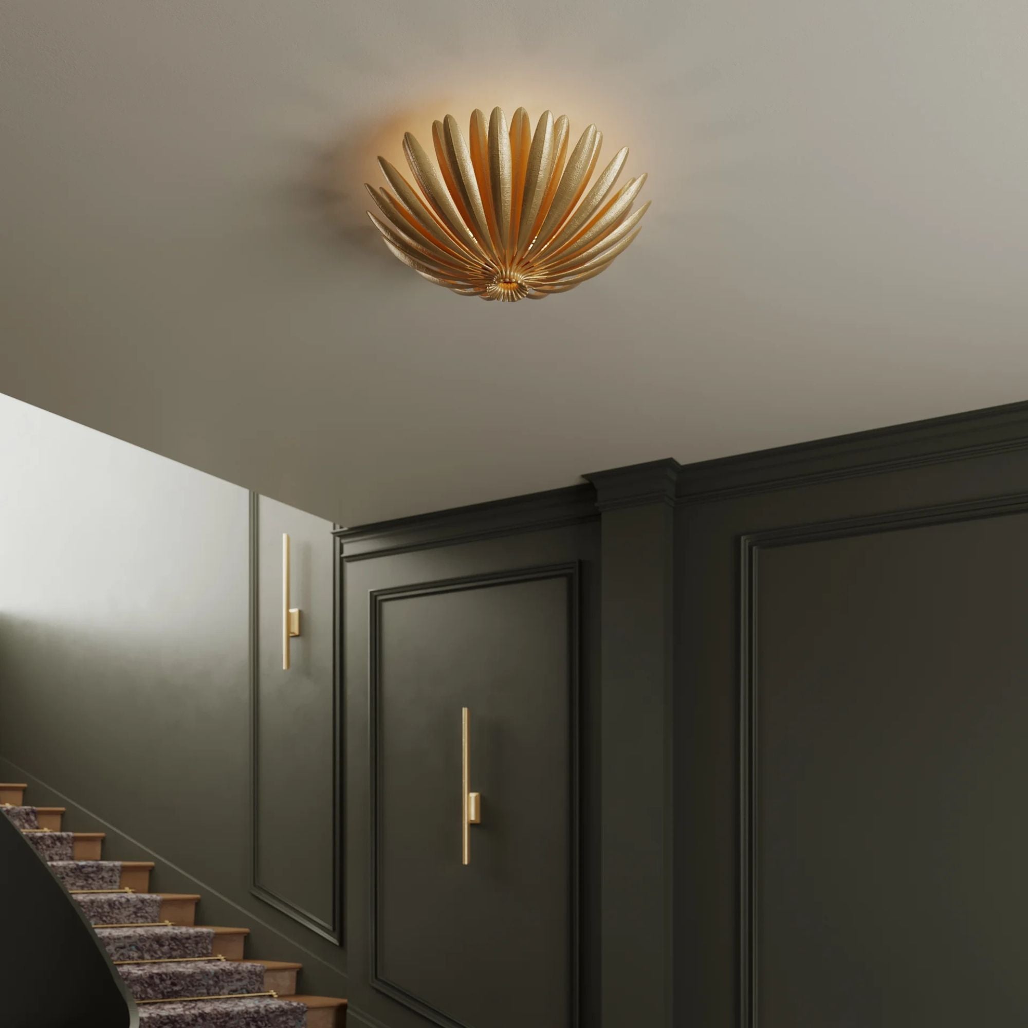 Hudson Valley Whitfield 18 in. 3-Light Semi-Flush Mount, Vintage Gold Leaf
