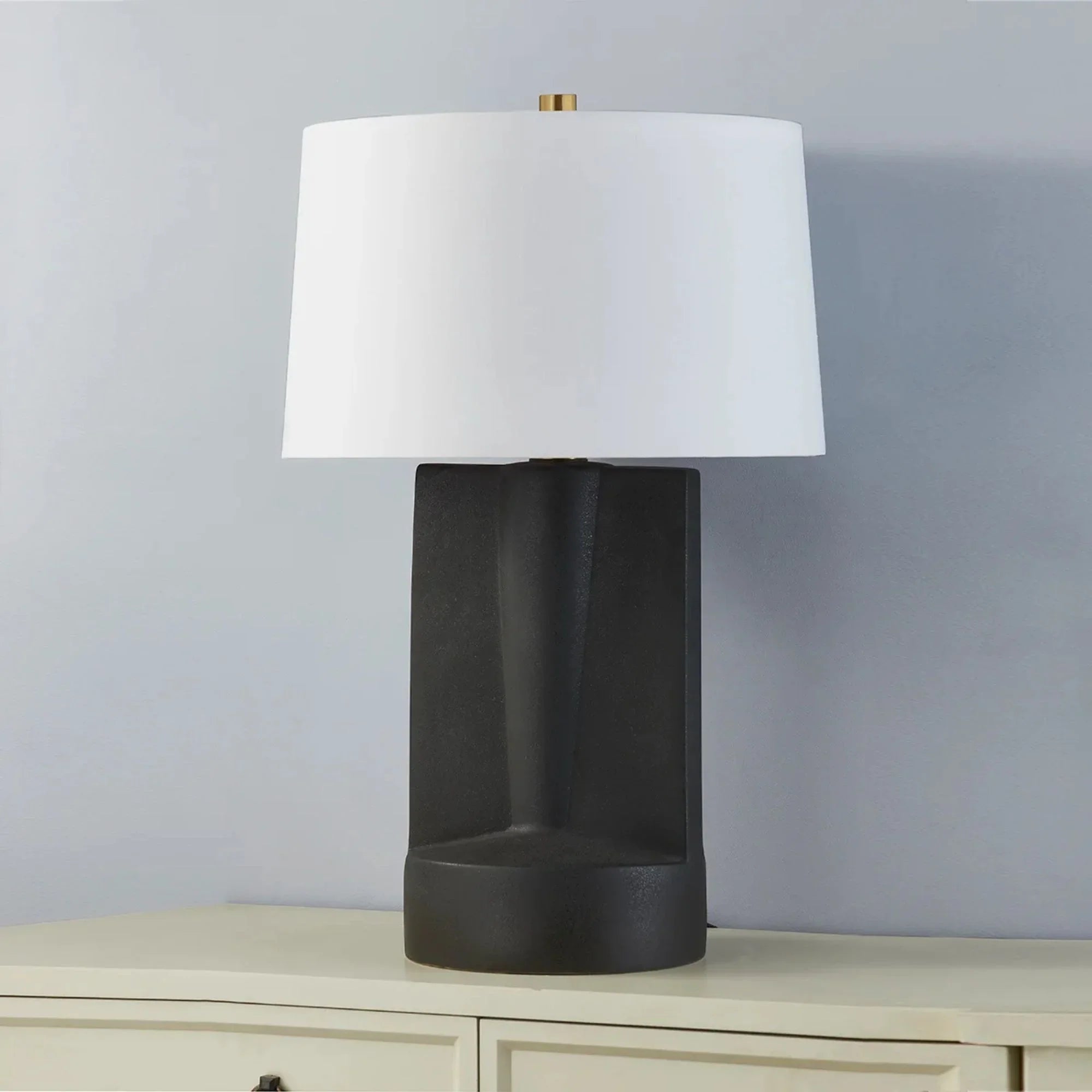 Wilson 28" Table Lamp, Aged Brass/Ceramic Texture Dark Grey Finish