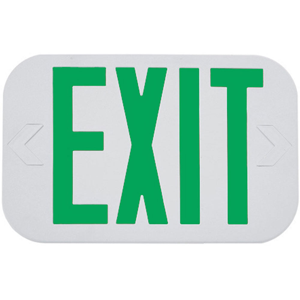 LED Exit Sign, Double Face with Green Letters, White Finish, Battery Backup Included